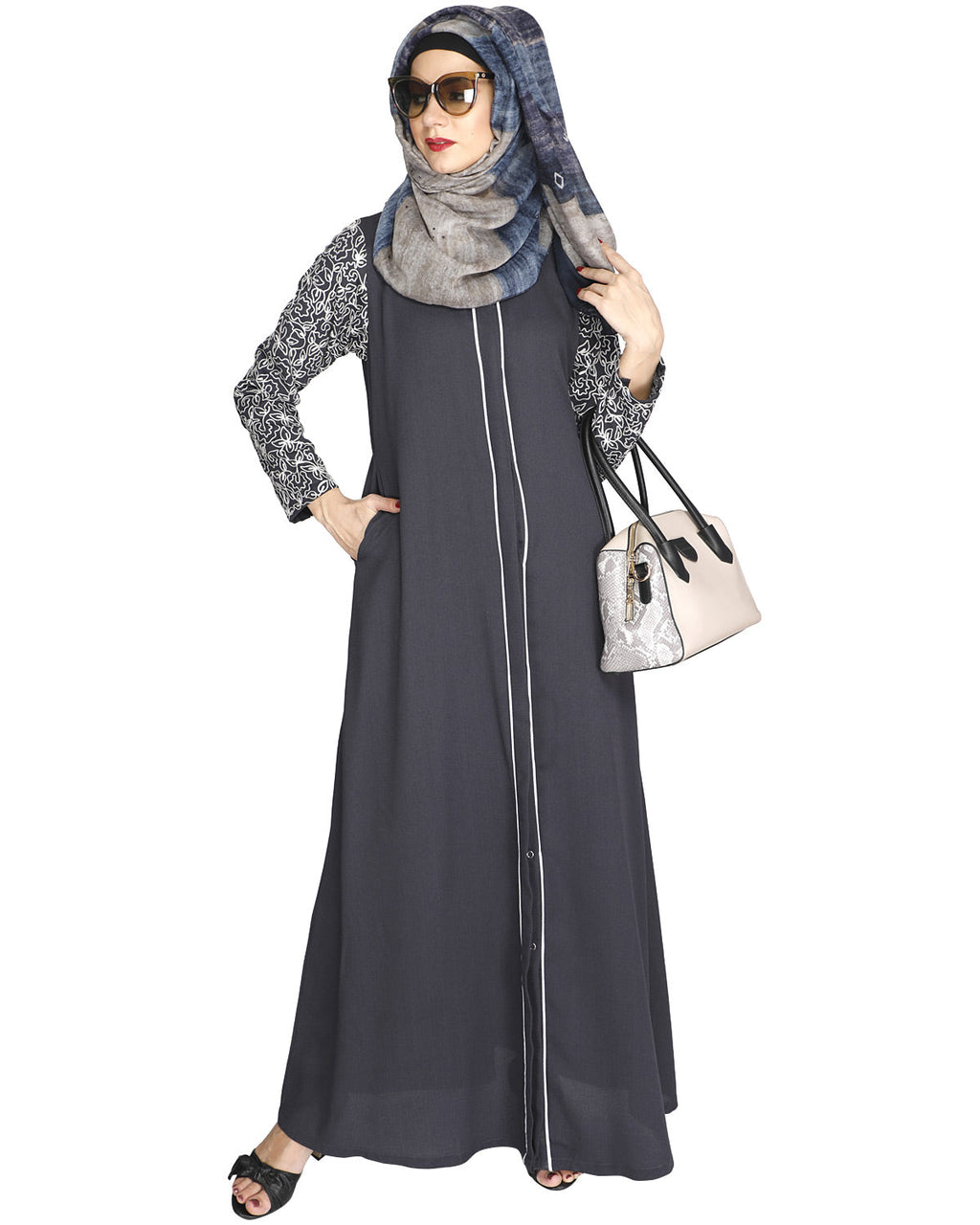 Role Down Abaya Grey