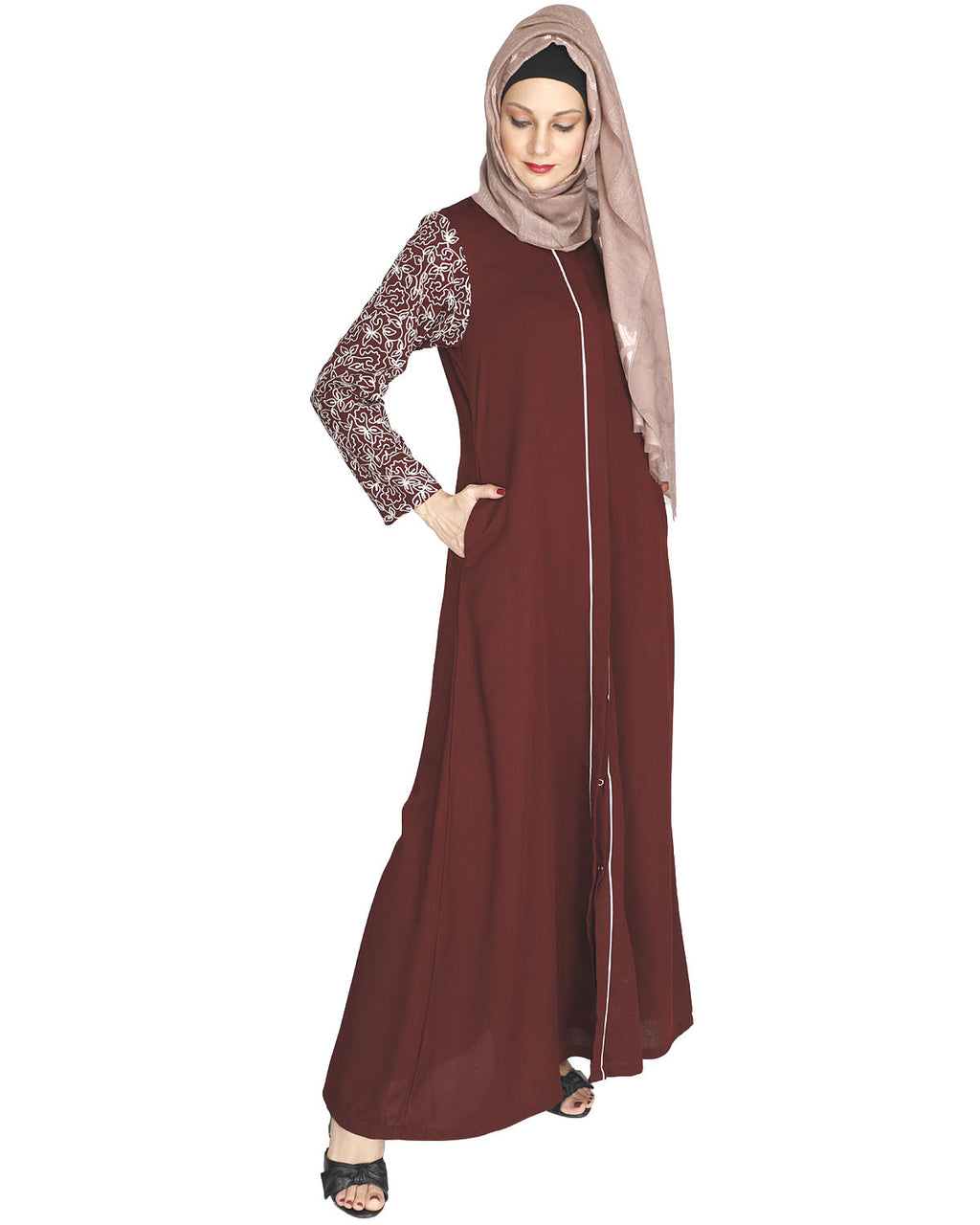 Role Down Abaya Maroon