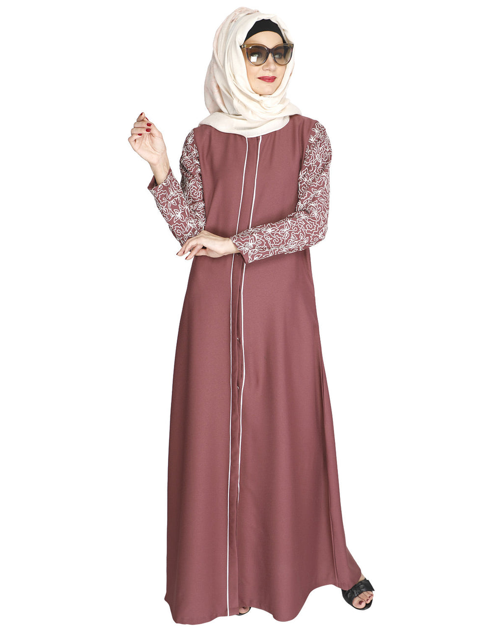Role Down Abaya Pink
