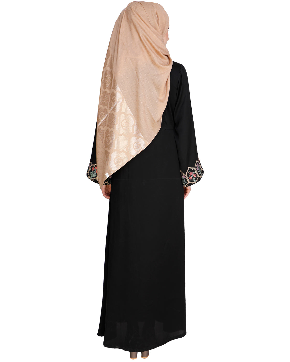 Majorelle Floral Pleated Abaya Black