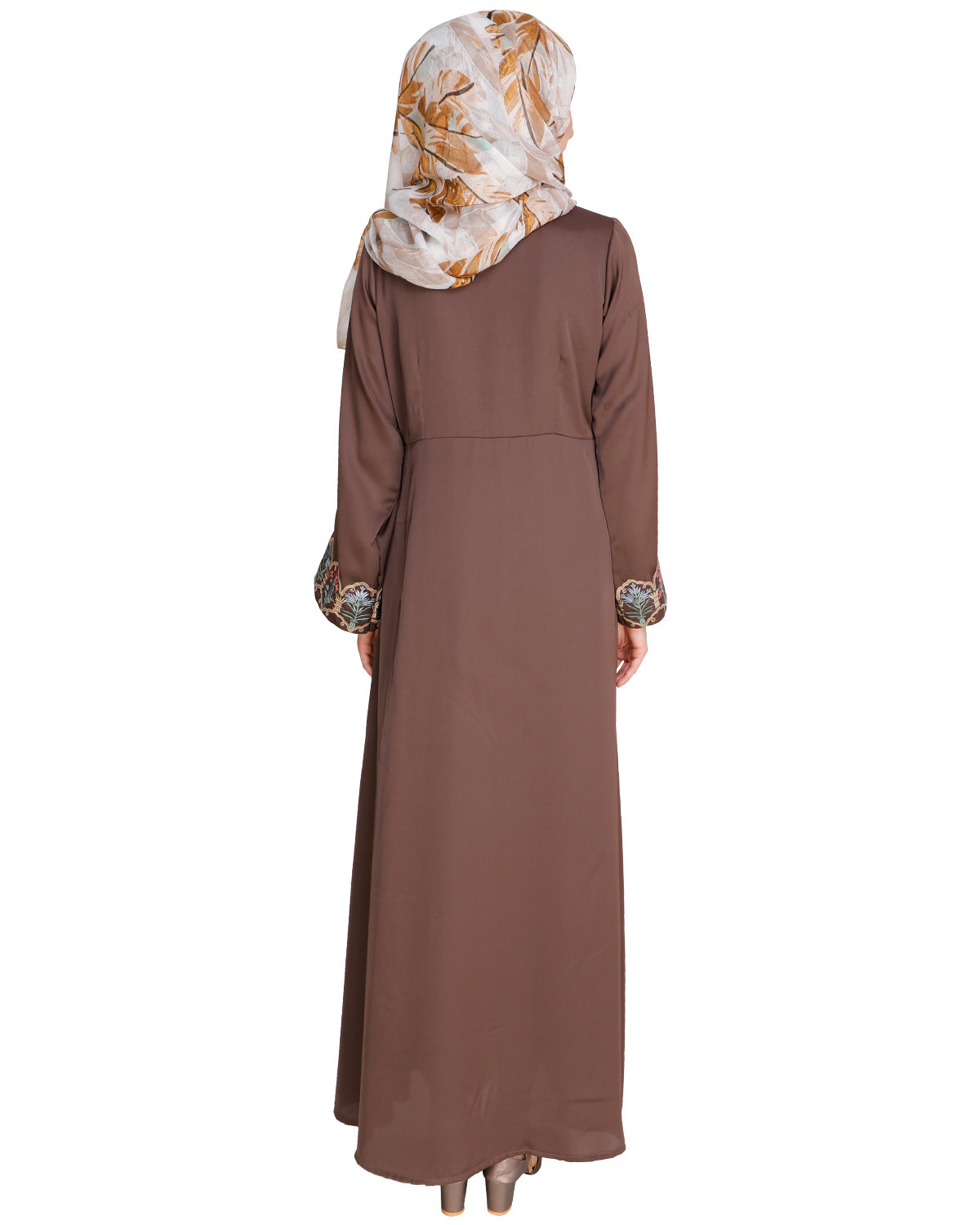Majorelle Floral Pleated Abaya Oak Brown