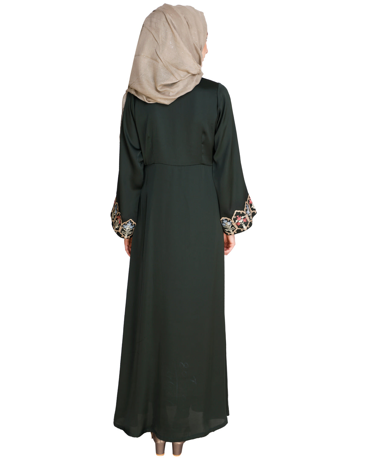 Majorelle Floral Pleated Abaya OLIVE GREEN