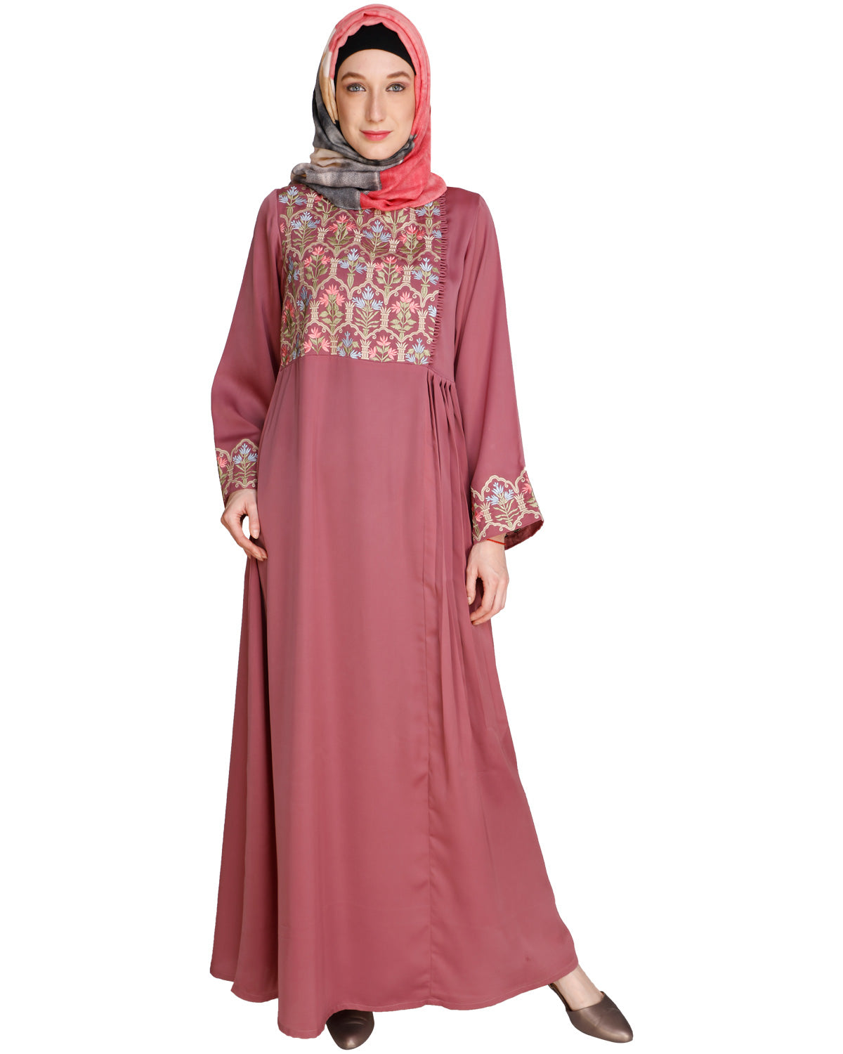 Majorelle Floral Pleated Abaya Onion Pink