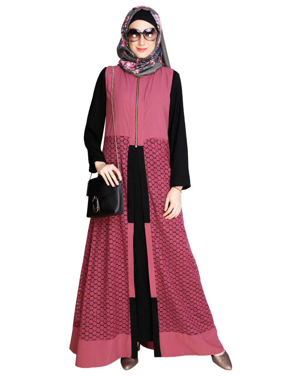 Lace Jacket Abaya Black