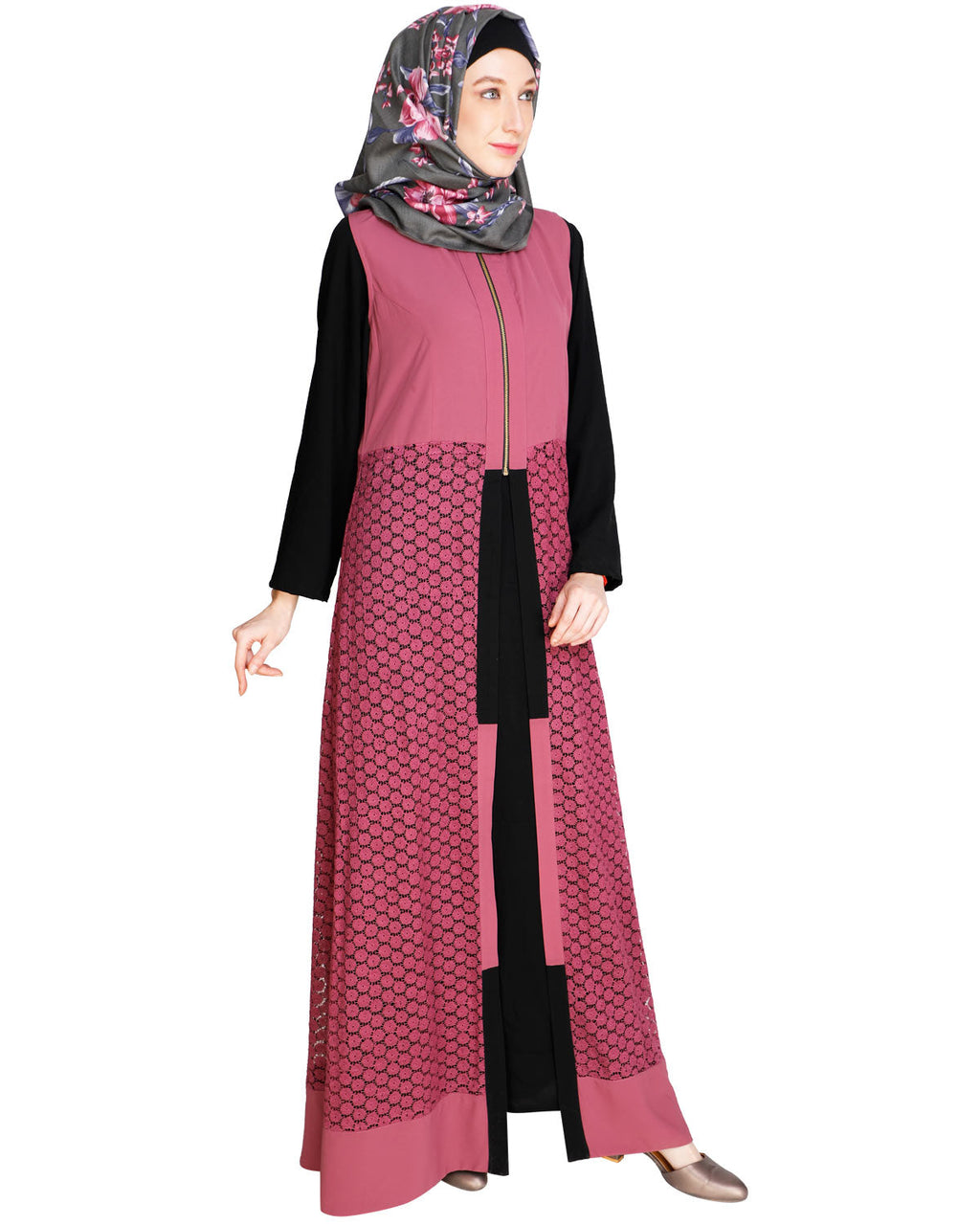Lace Jacket Abaya Black