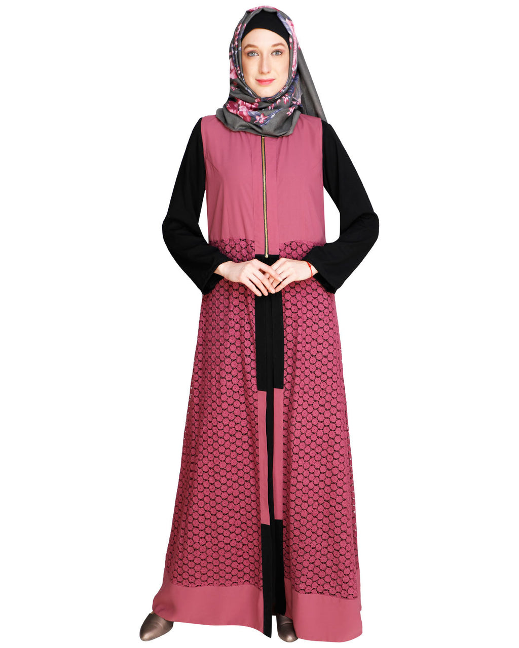 Lace Jacket Abaya Black
