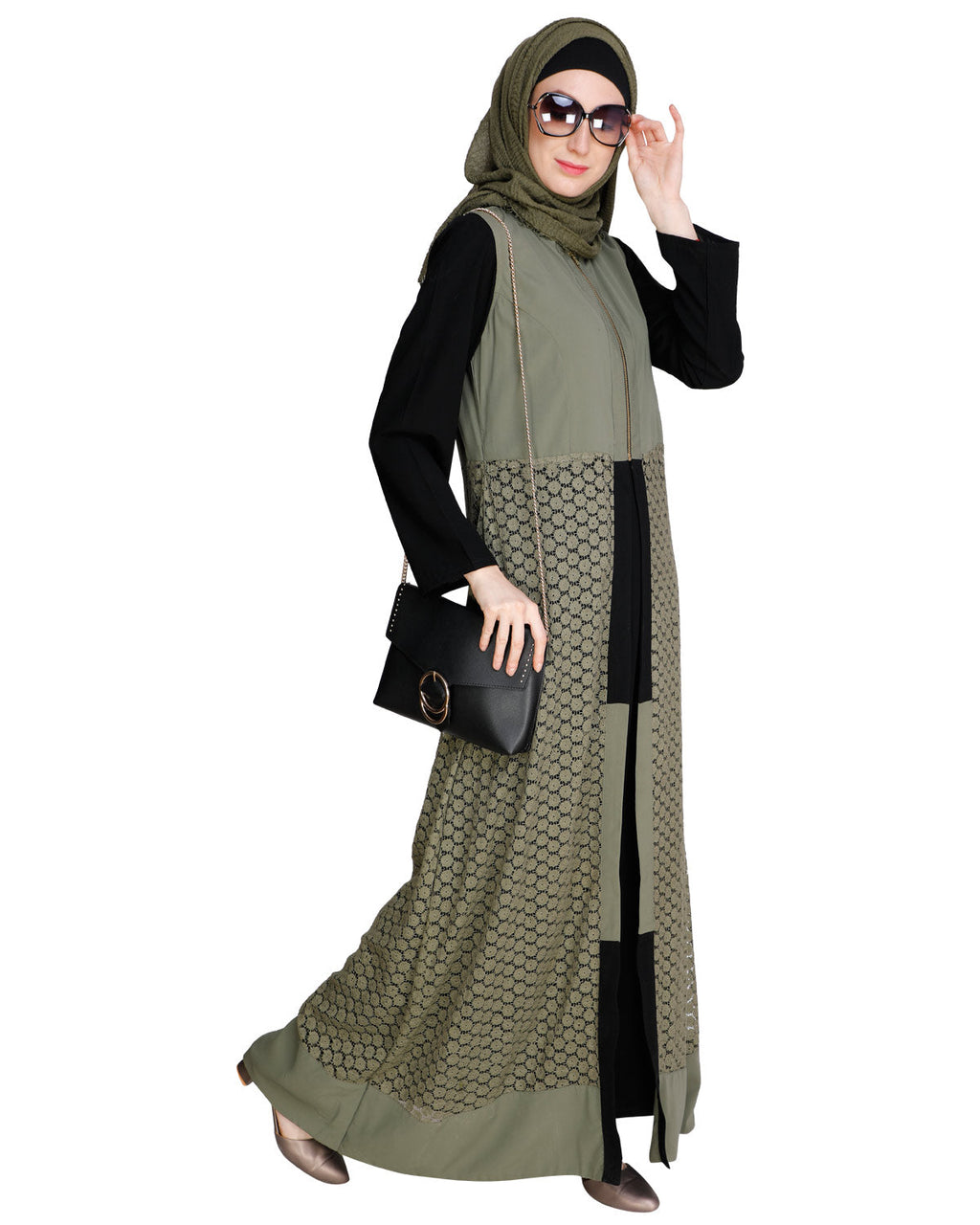 Lace Jacket Abaya Dead Mint
