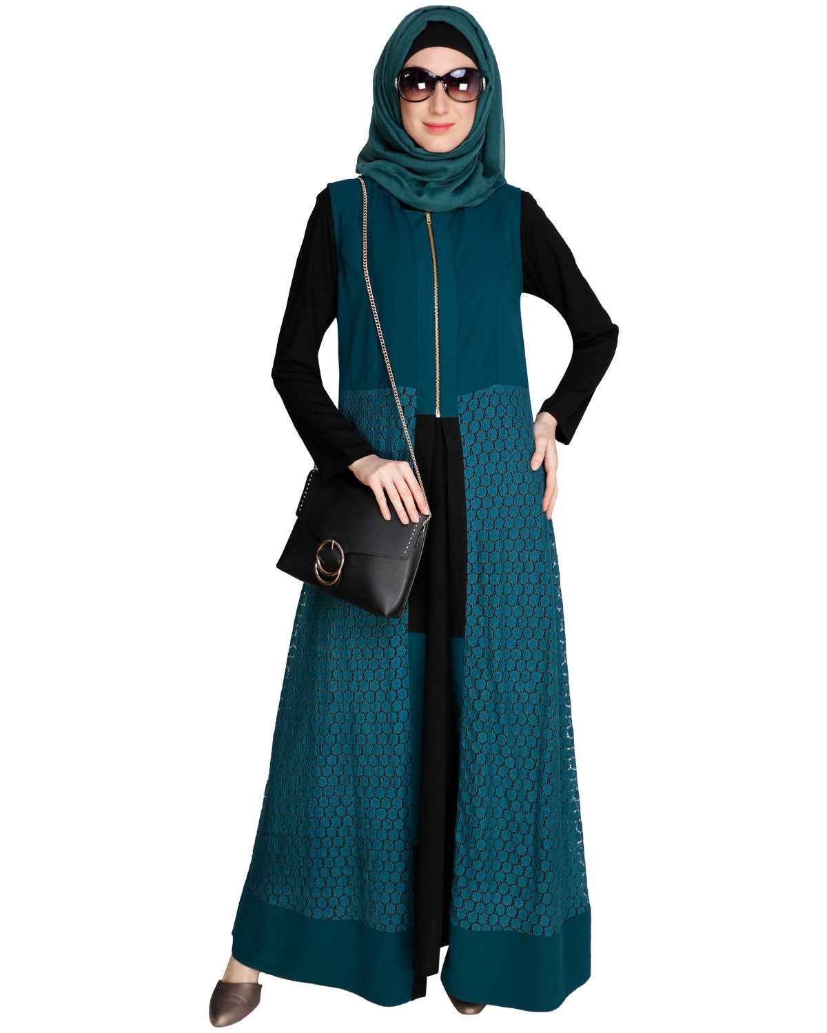 Lace Jacket Abaya Green