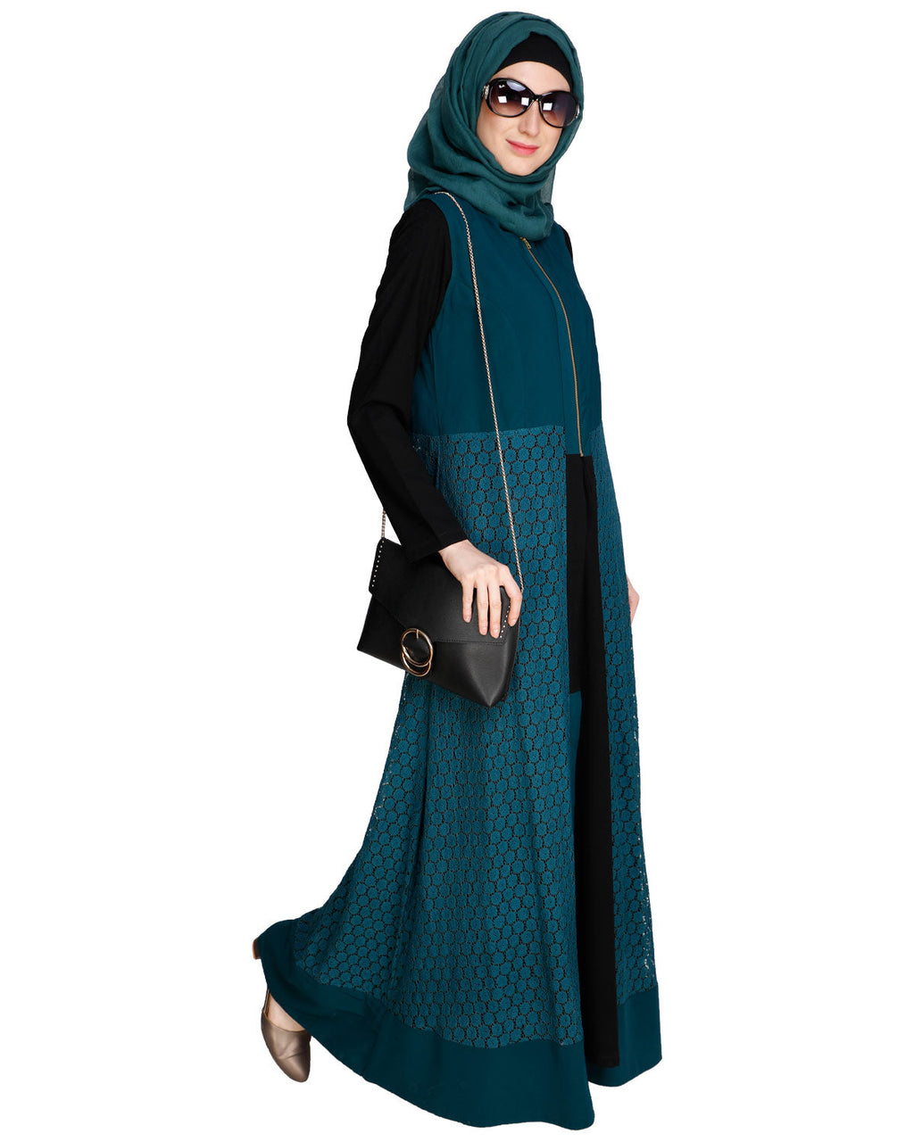 Lace Jacket Abaya Green