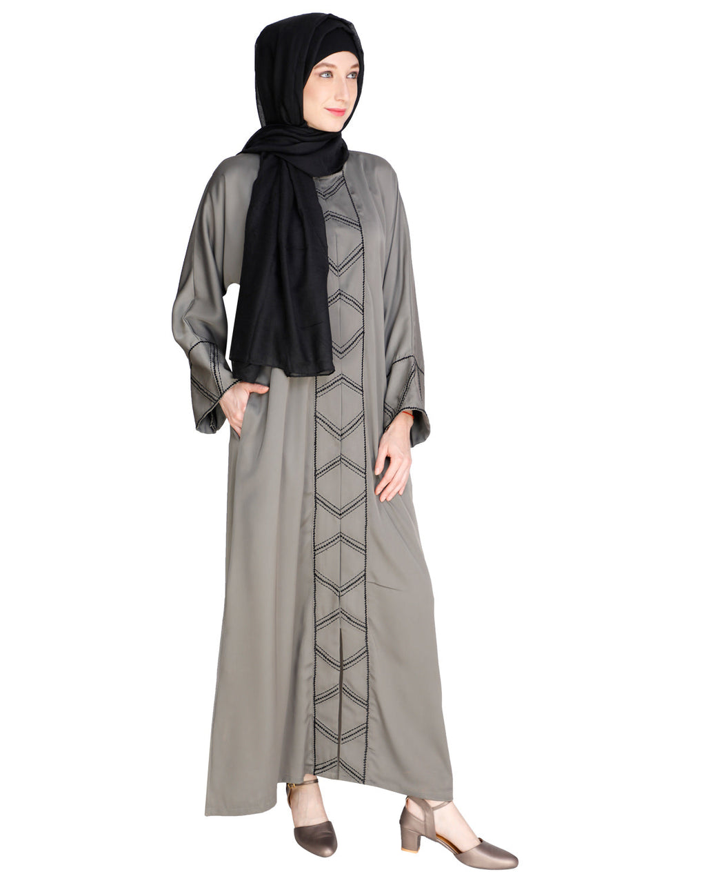 Classic Button down Abaya Grey