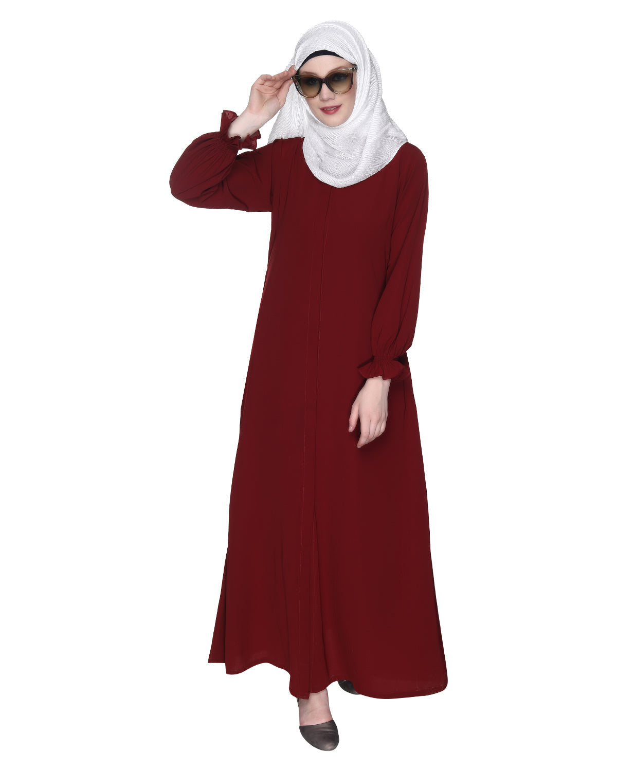 Gathered Sleeves Abaya Maroon