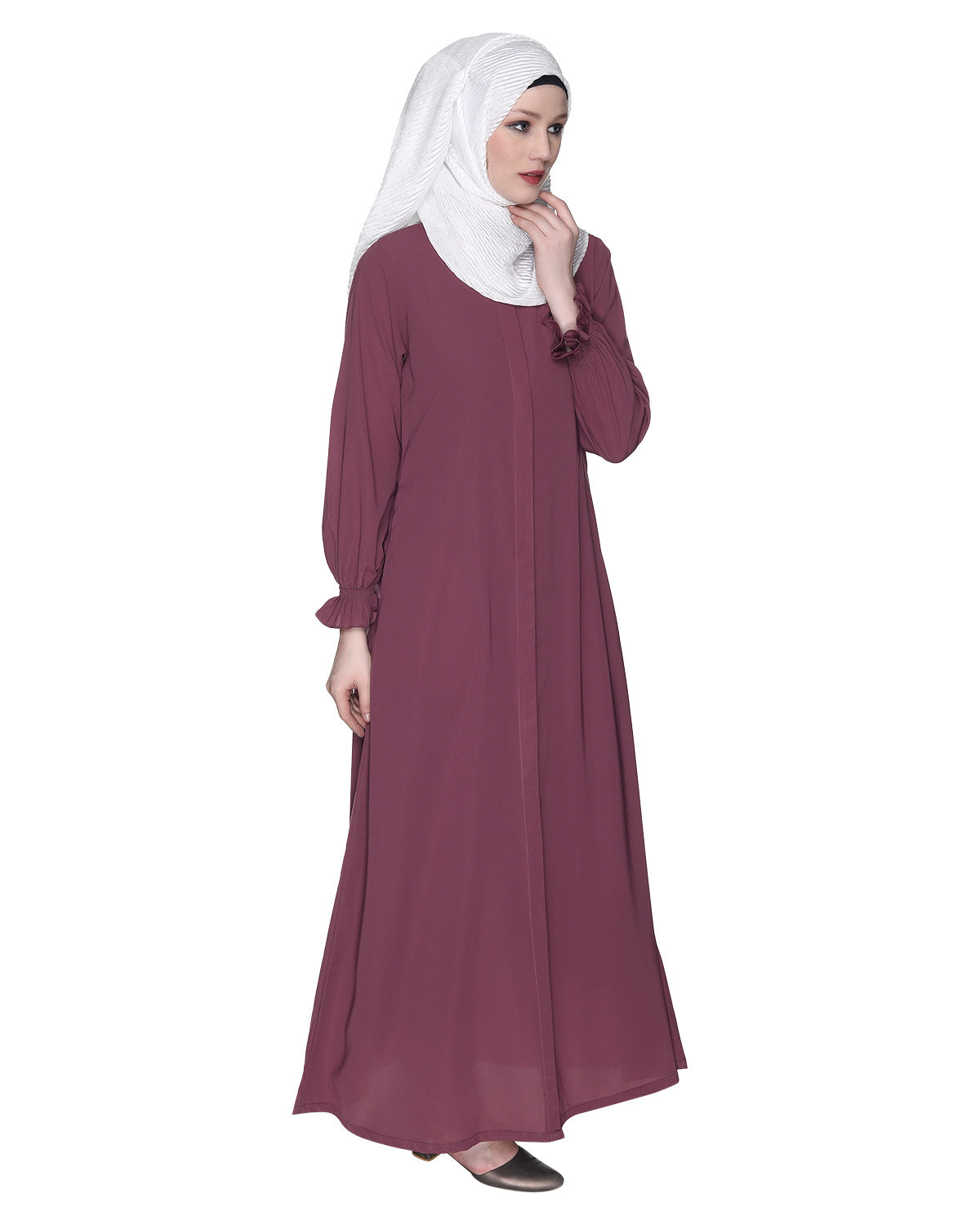 Gathered Sleeves Abaya Onion Pink