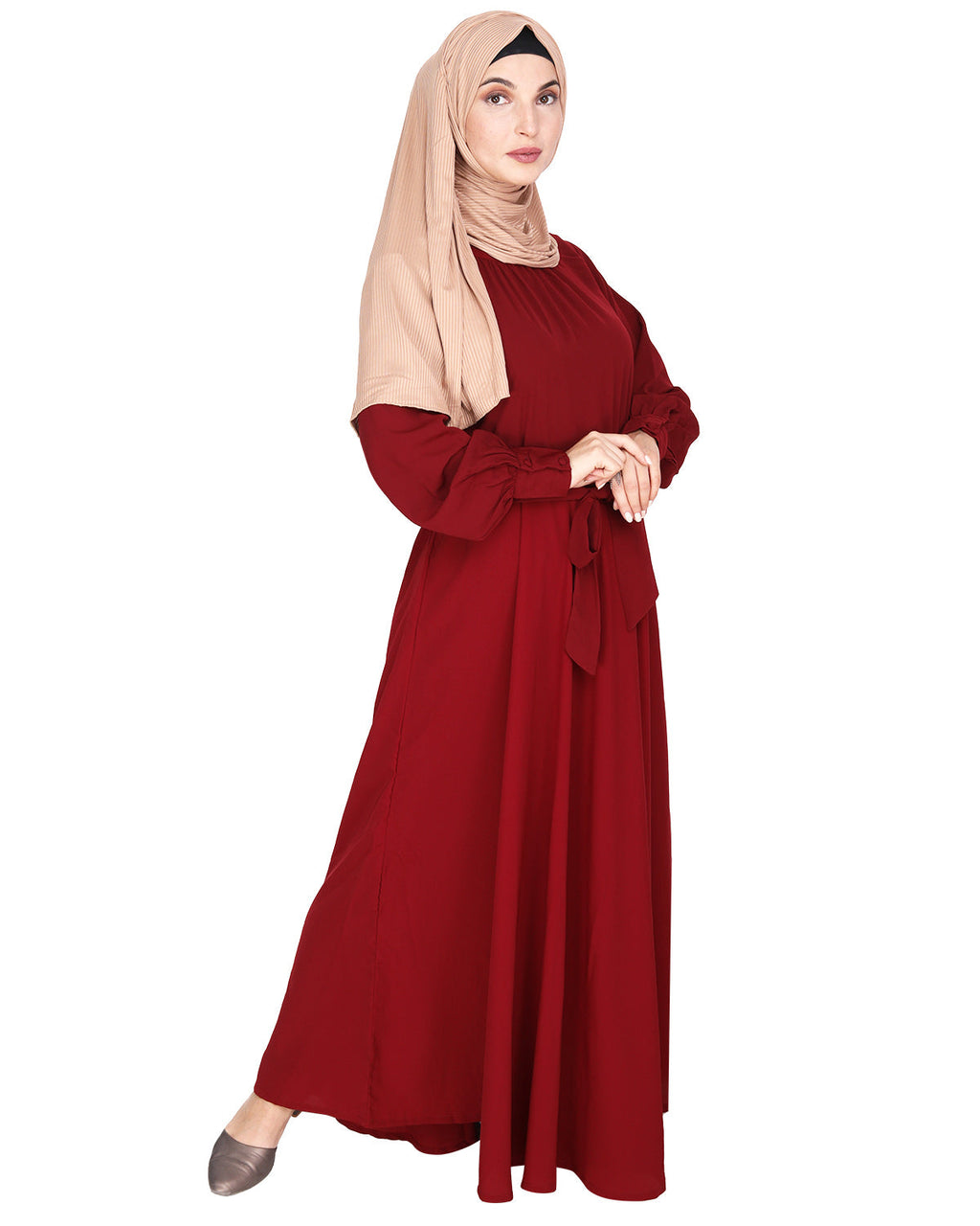 Gathered Neck Maxi Dress Maroon