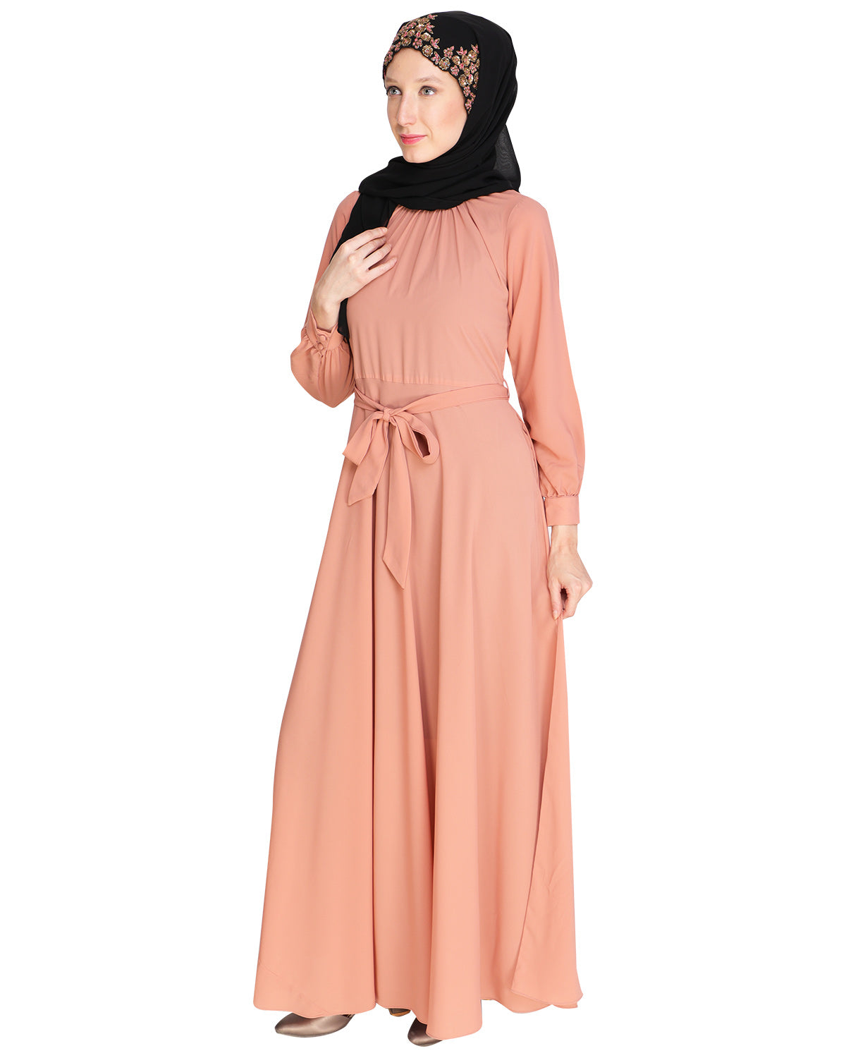 Gathered Neck Maxi Dress Maroon