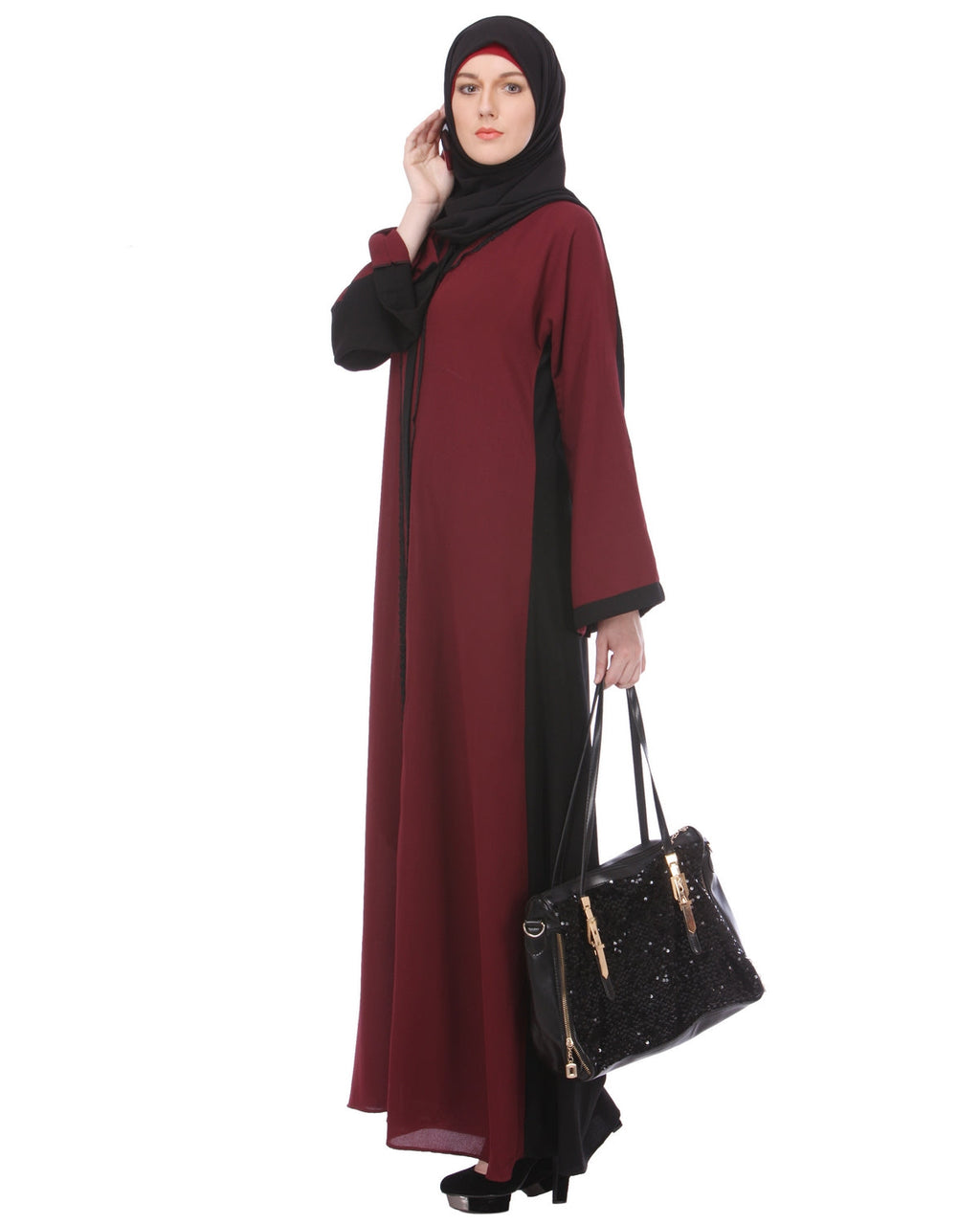 Casual Abaya Black & Maroon