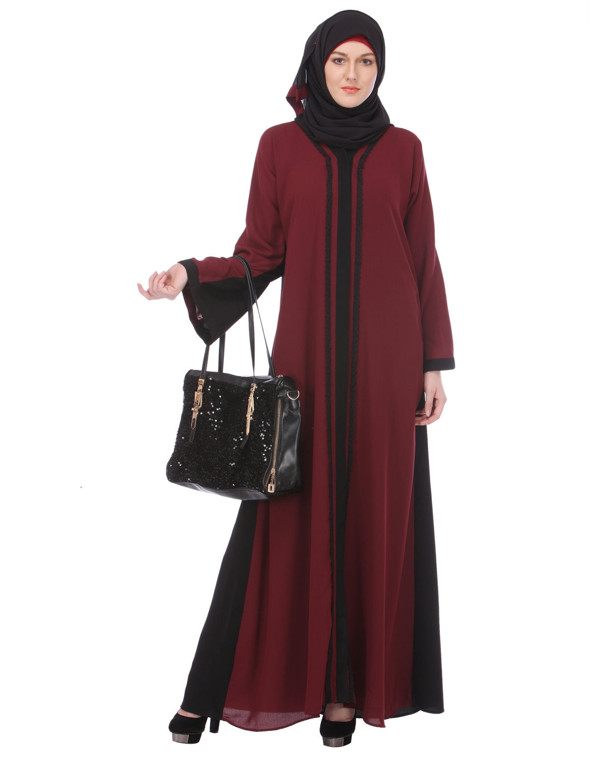Casual Abaya Black & Maroon
