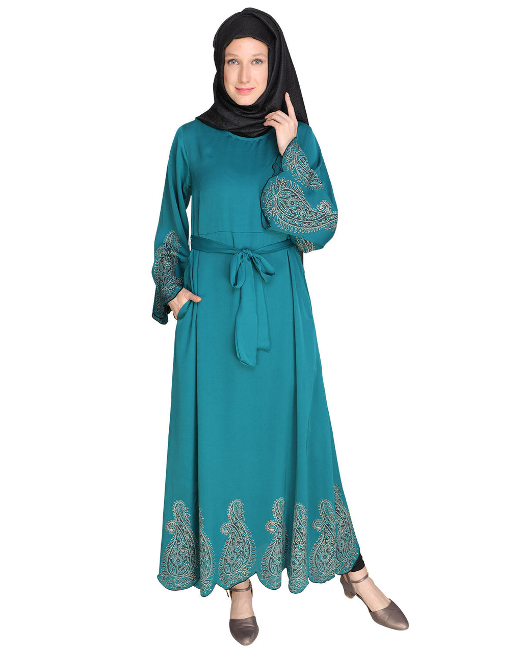 Block printed Abaya Teal Blue
