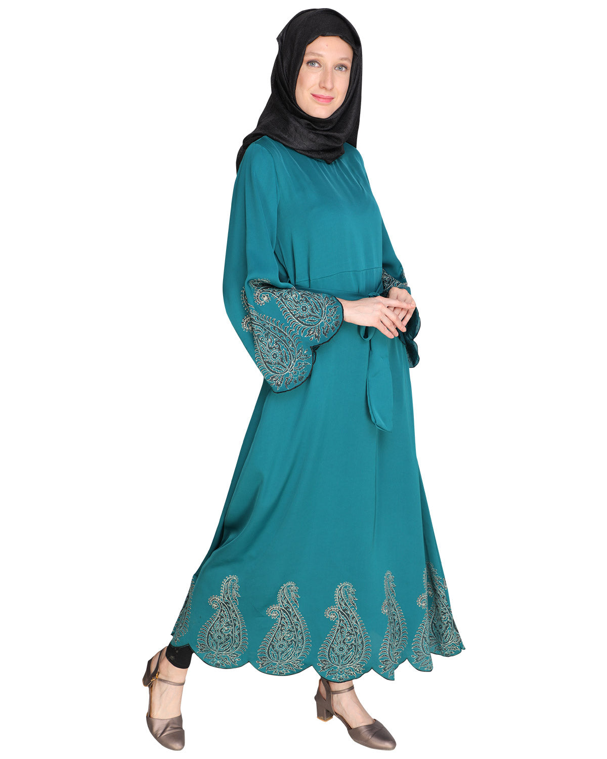 Block printed Abaya Teal Blue