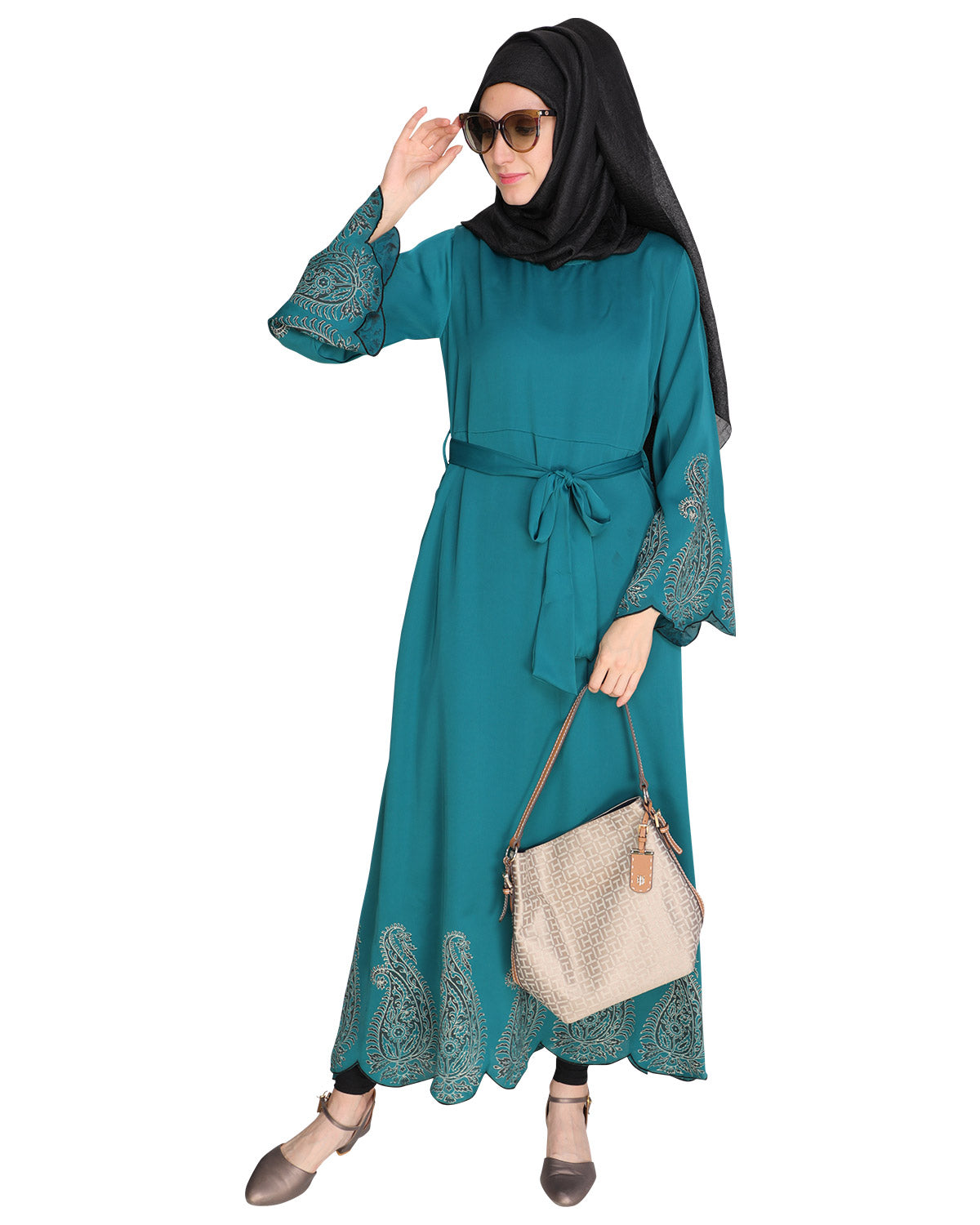 Block printed Abaya Teal Blue