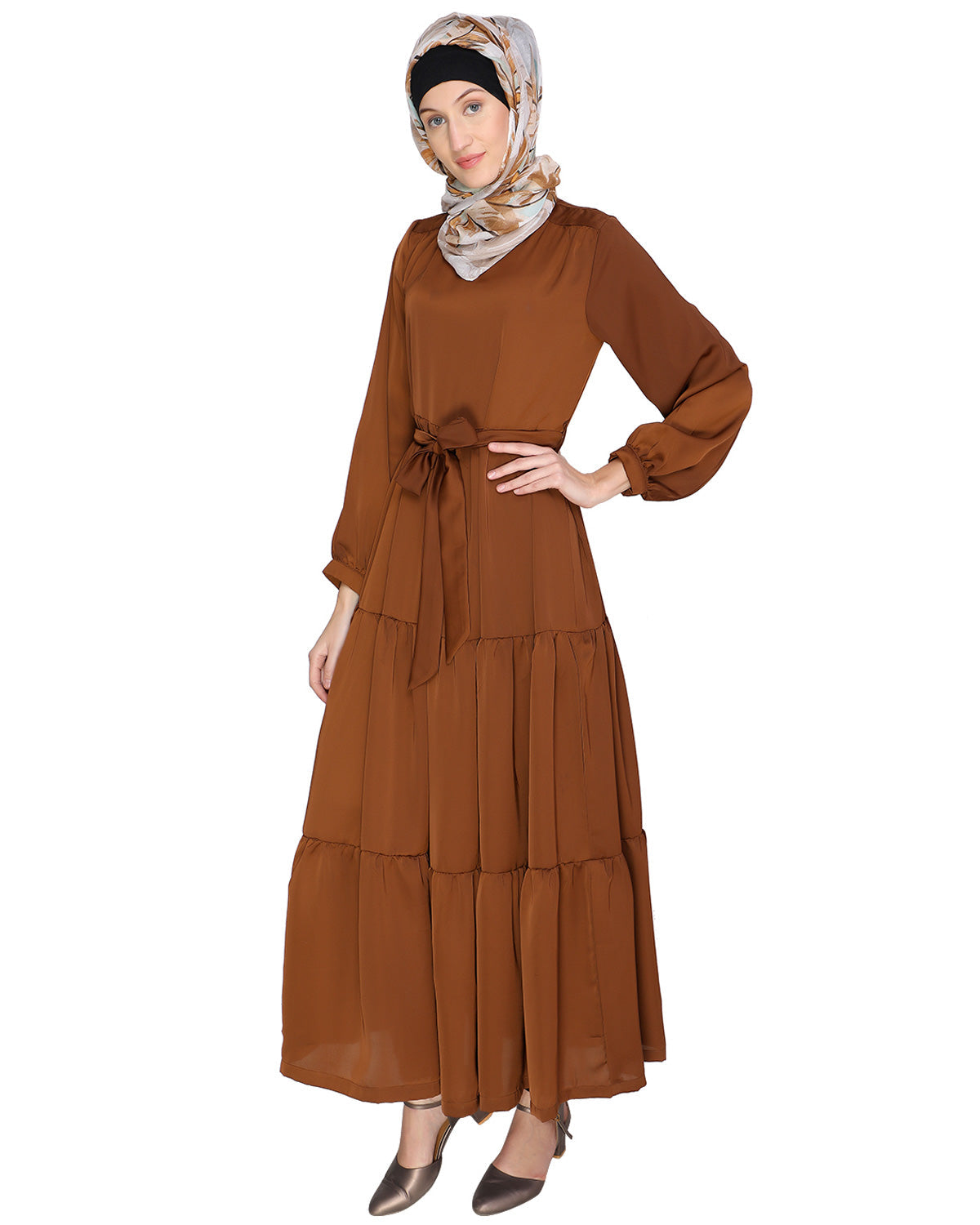 Caramel Brown Tiered Maxi Dress Brown