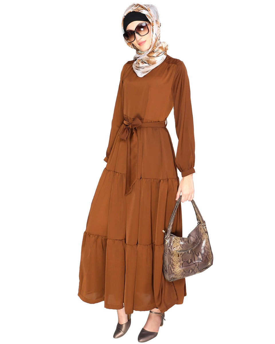 Caramel Brown Tiered Maxi Dress Brown