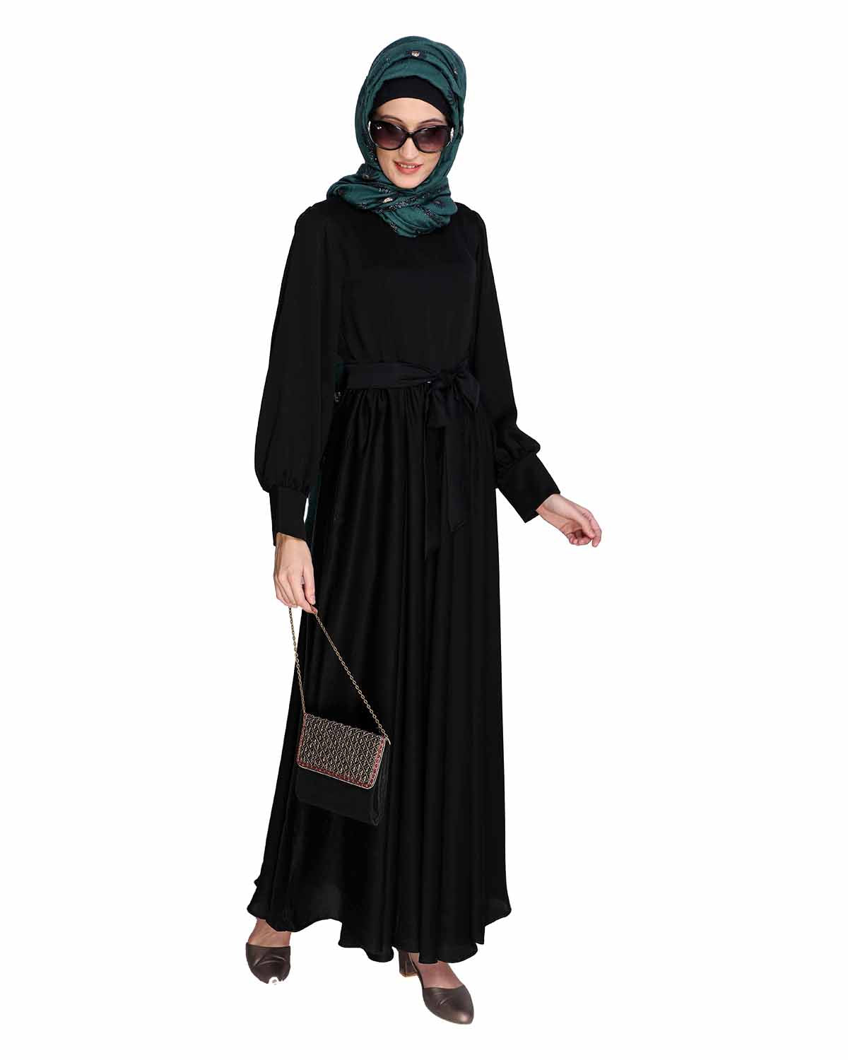 Flared Printed Maxi Dress Black