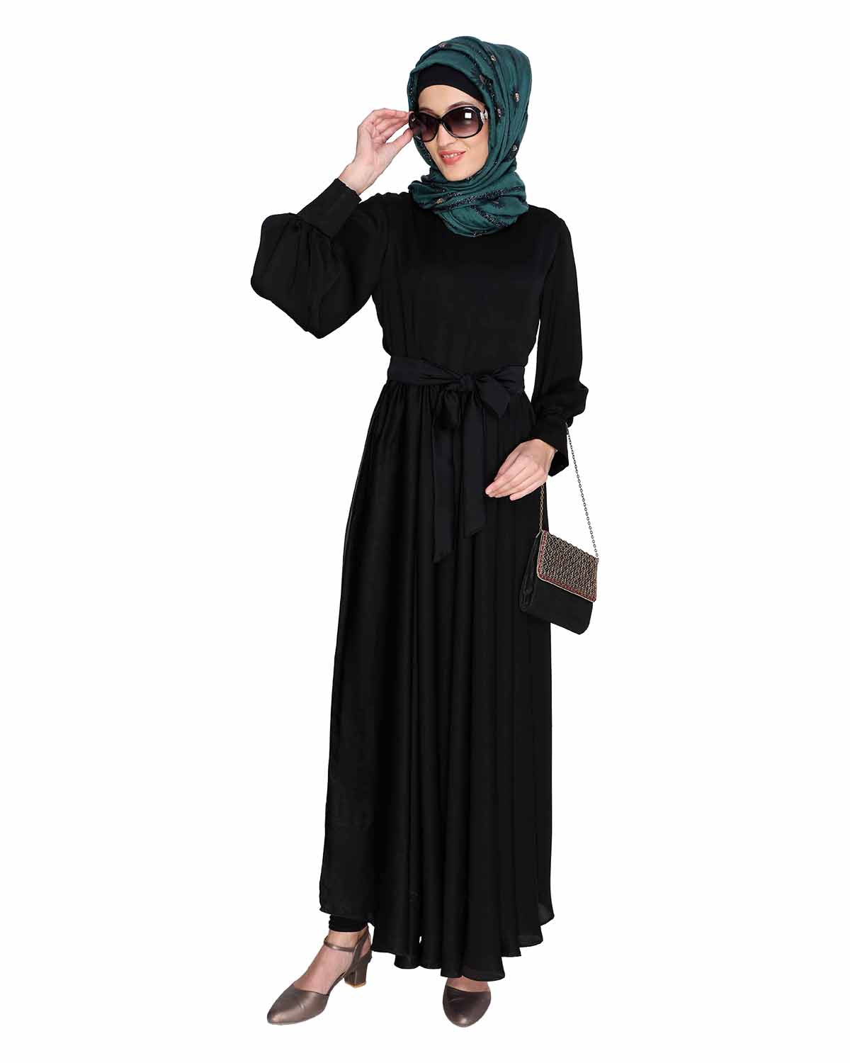 Flared Printed Maxi Dress Black