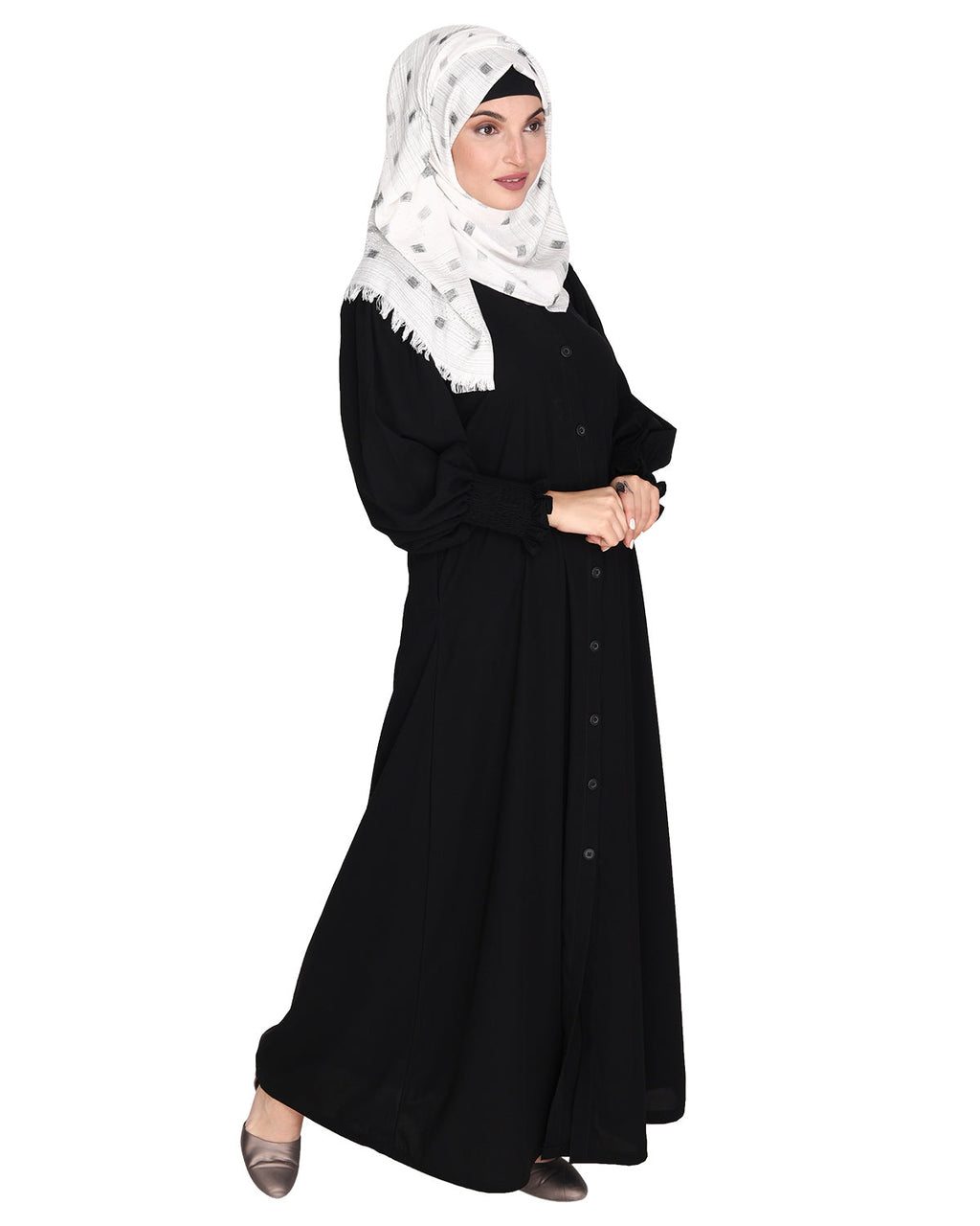 Voguish Front Open Abaya Black