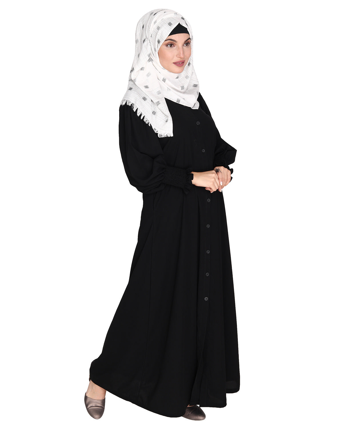 Voguish Front Open Abaya Black
