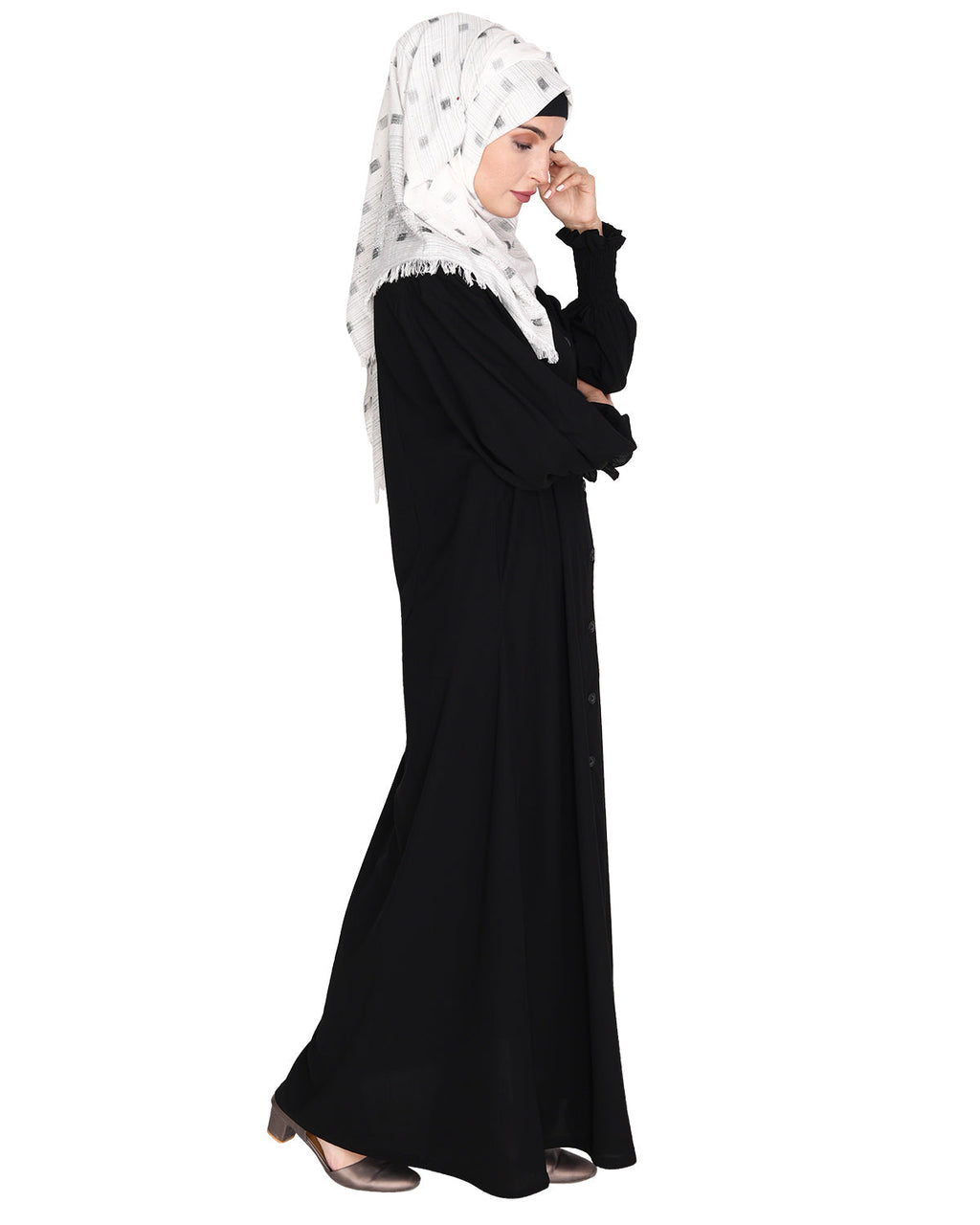 Voguish Front Open Abaya Black