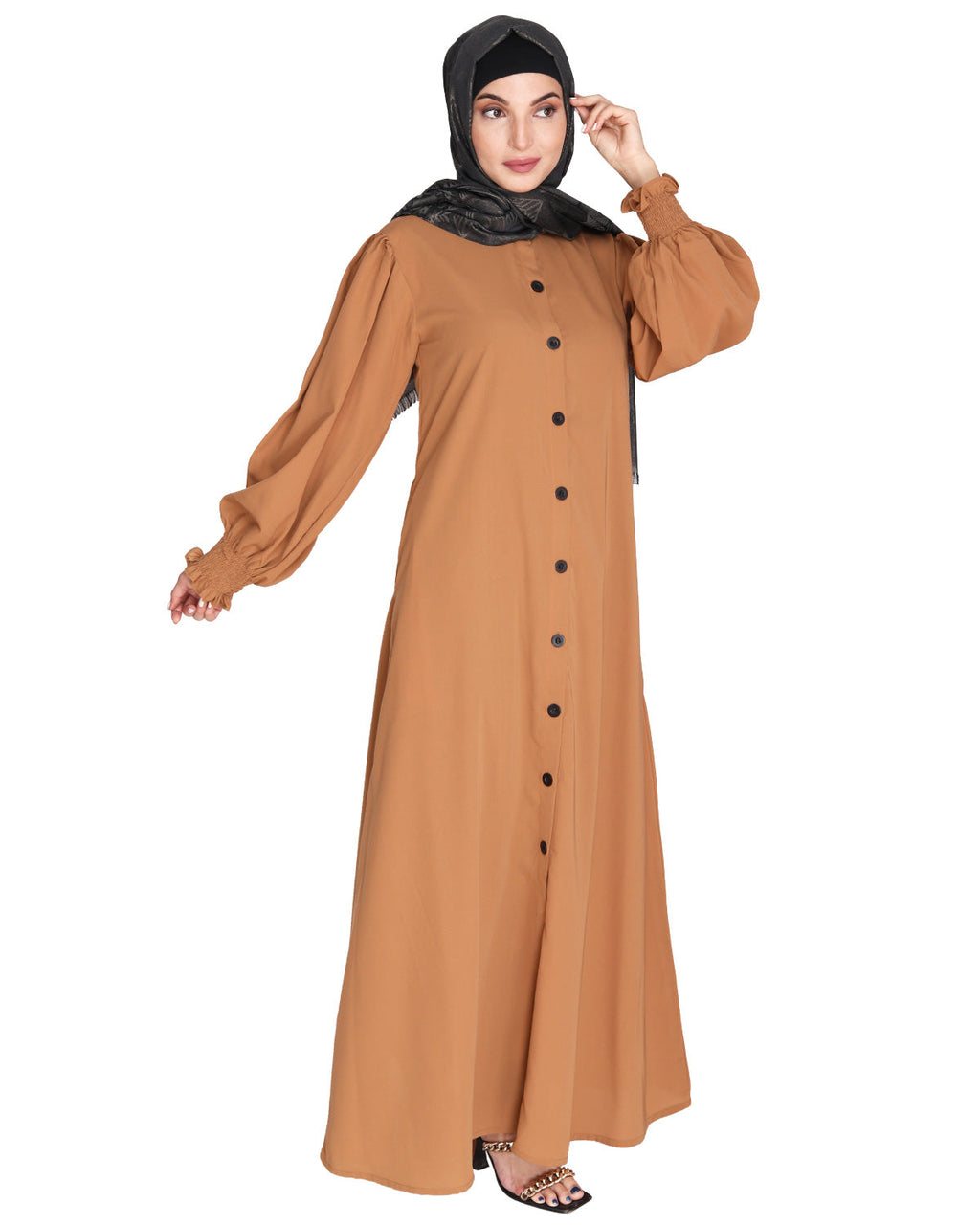 Voguish Front Open Abaya Dark Beige