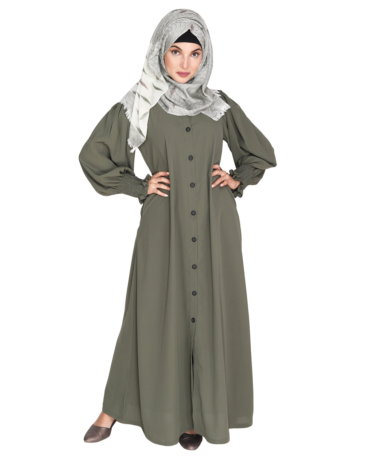 Voguish Front Open Abaya Dead Mint