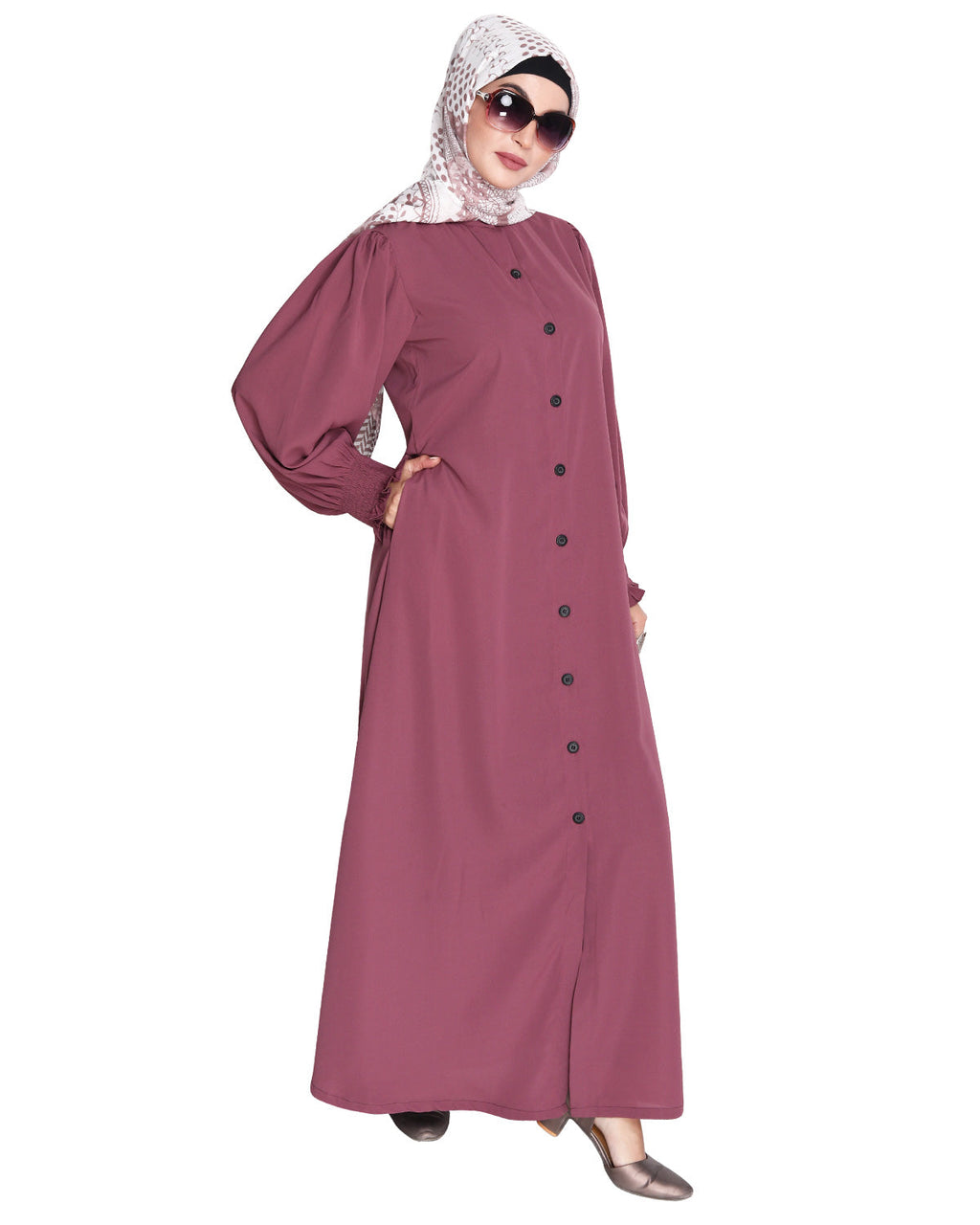 Voguish Front Open Abaya Onion Pink