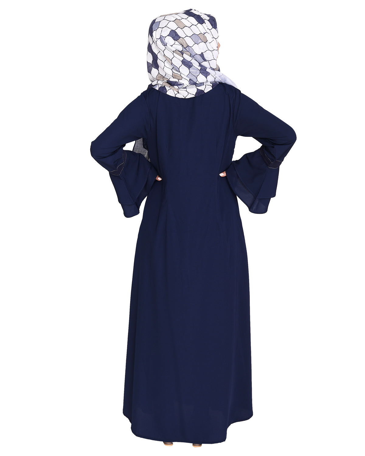 Abaya with Georgette Panel Lined with Pearls Blue