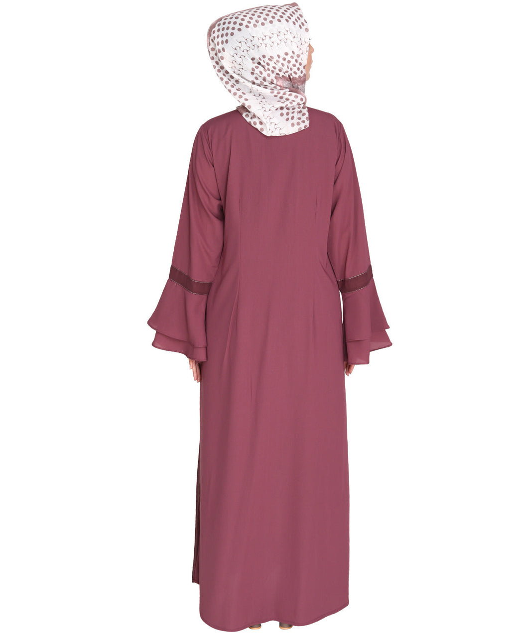 Abaya with Georgette Panel Lined with Pearls Dark Onion Pink