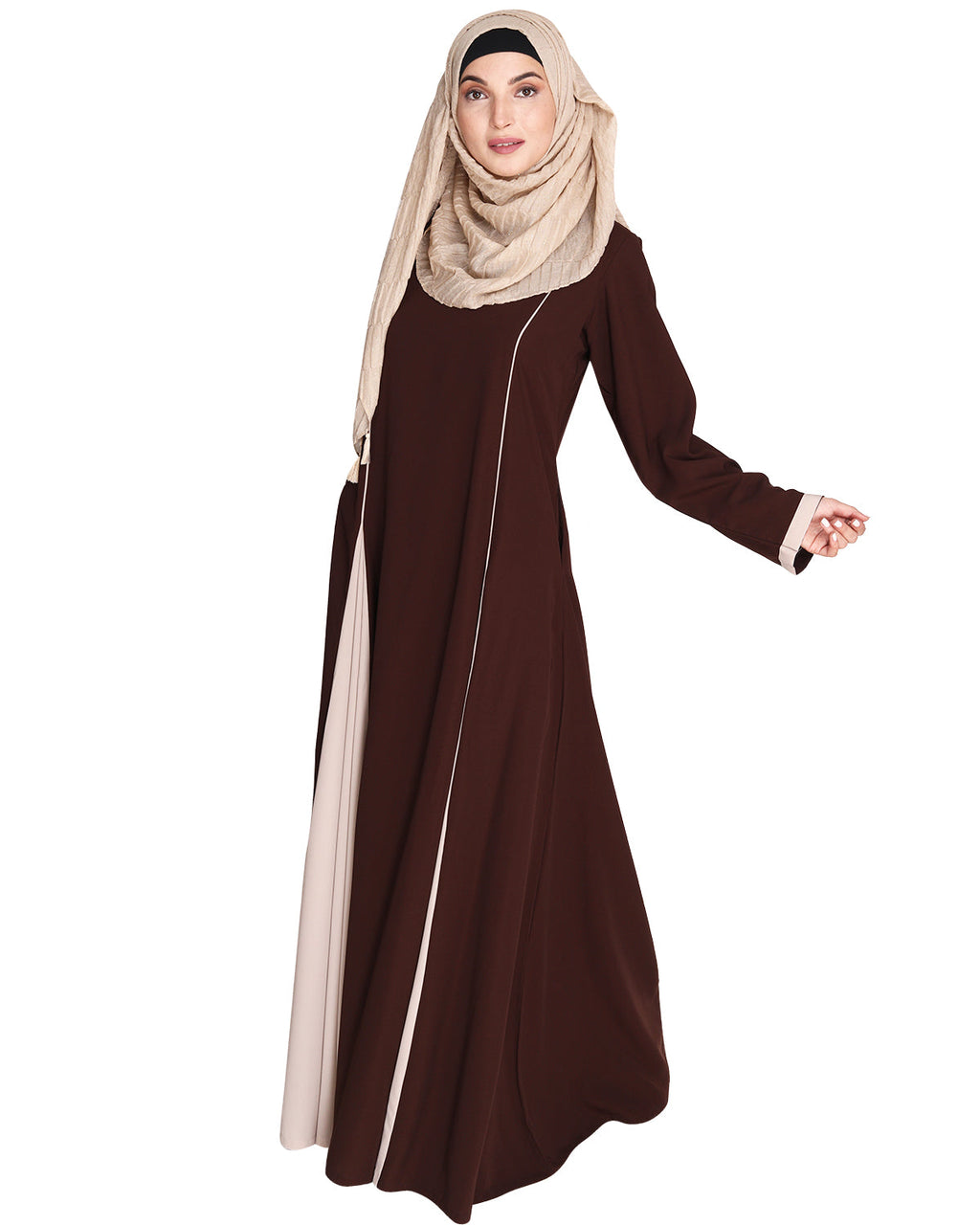Inverted Pleat Frock Abaya Brown