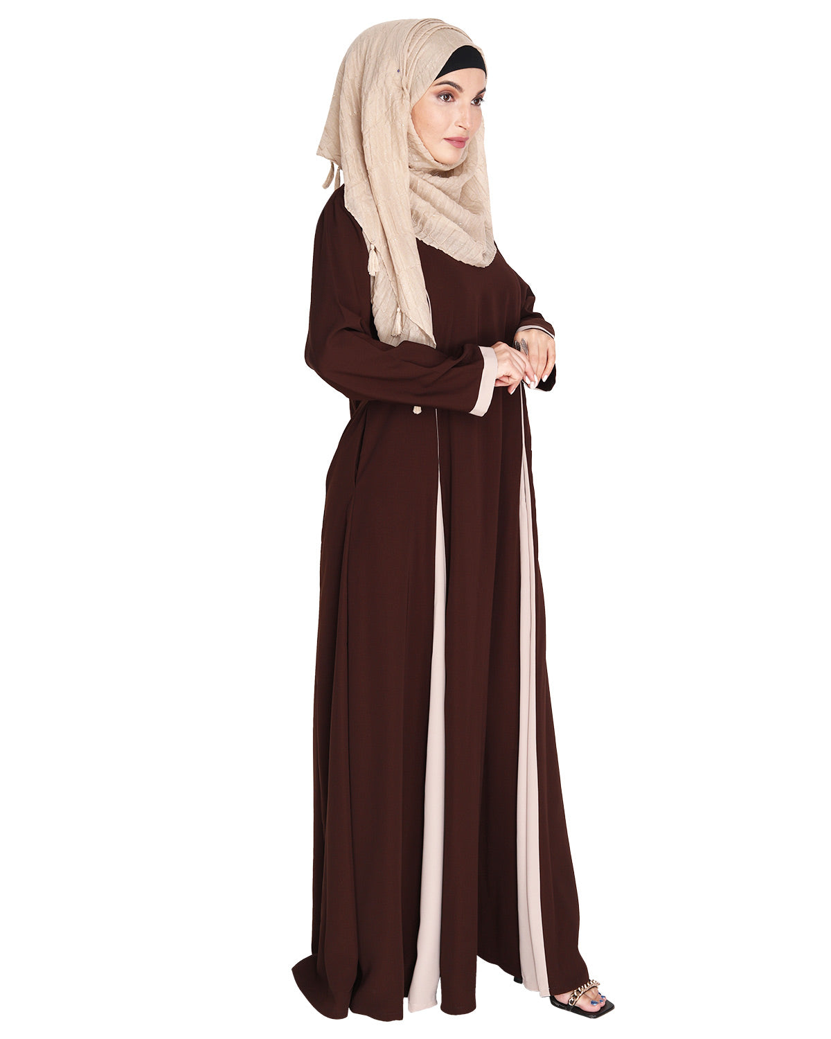 Inverted Pleat Frock Abaya Brown