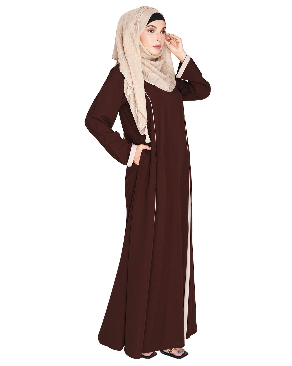Inverted Pleat Frock Abaya Brown