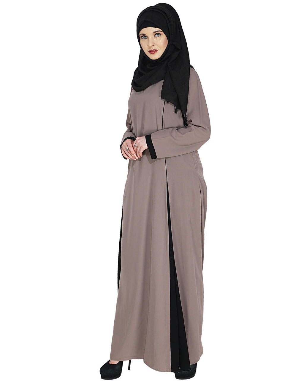 Inverted Pleat Frock Abaya Grey