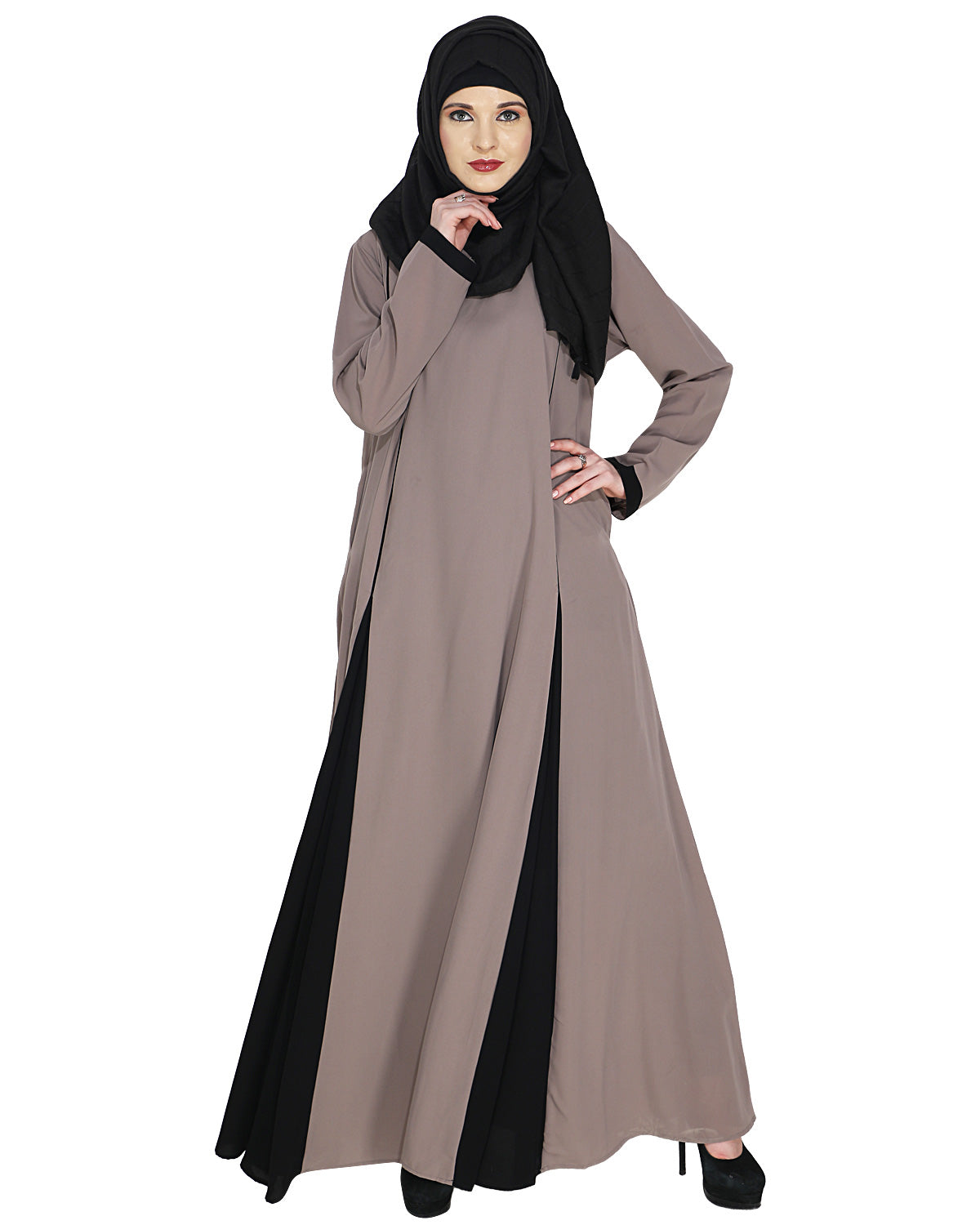 Inverted Pleat Frock Abaya Grey