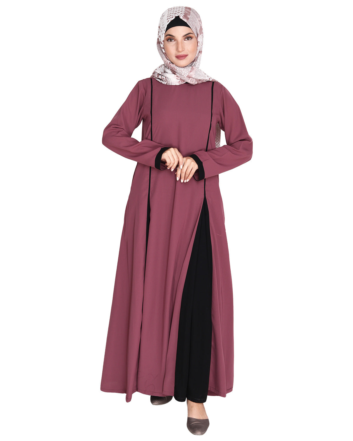 Inverted Pleat Frock Abaya Onion Pink