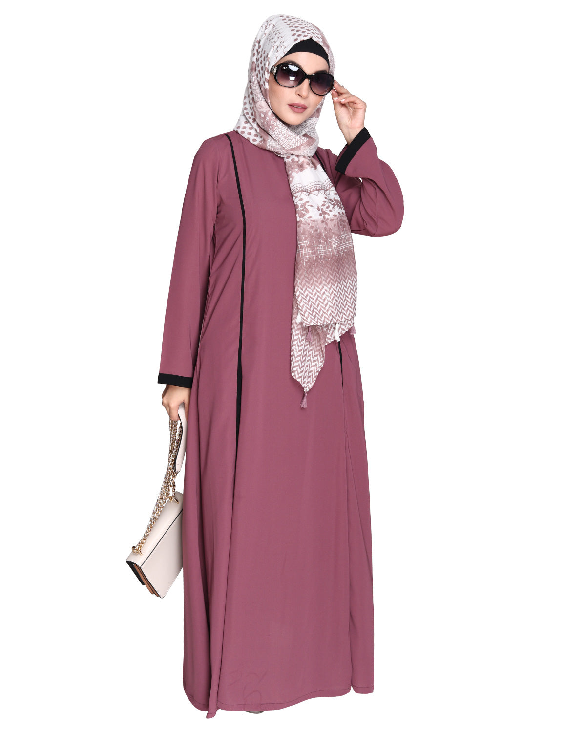 Inverted Pleat Frock Abaya Onion Pink