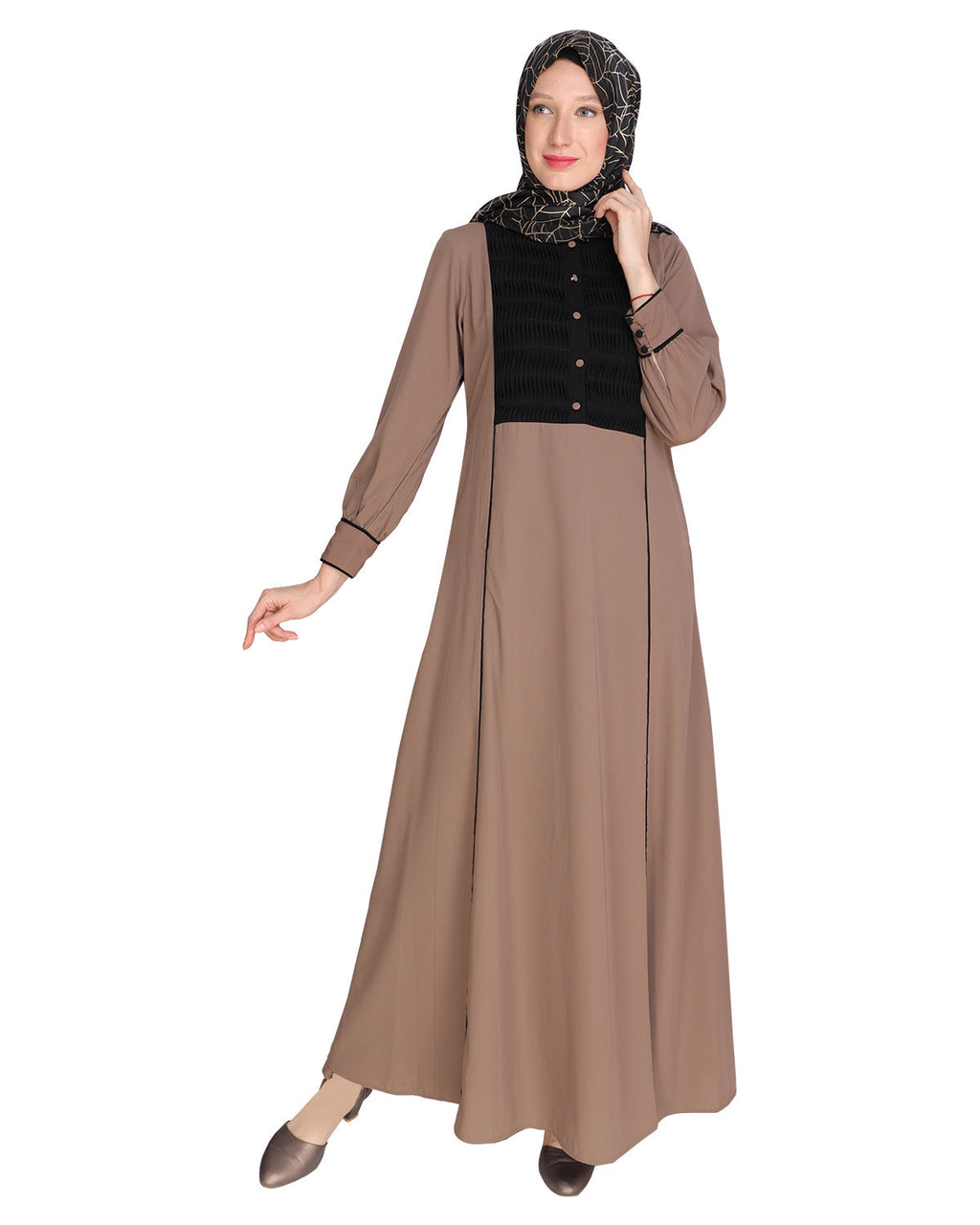 Wavetucks Yoke Abaya Brown