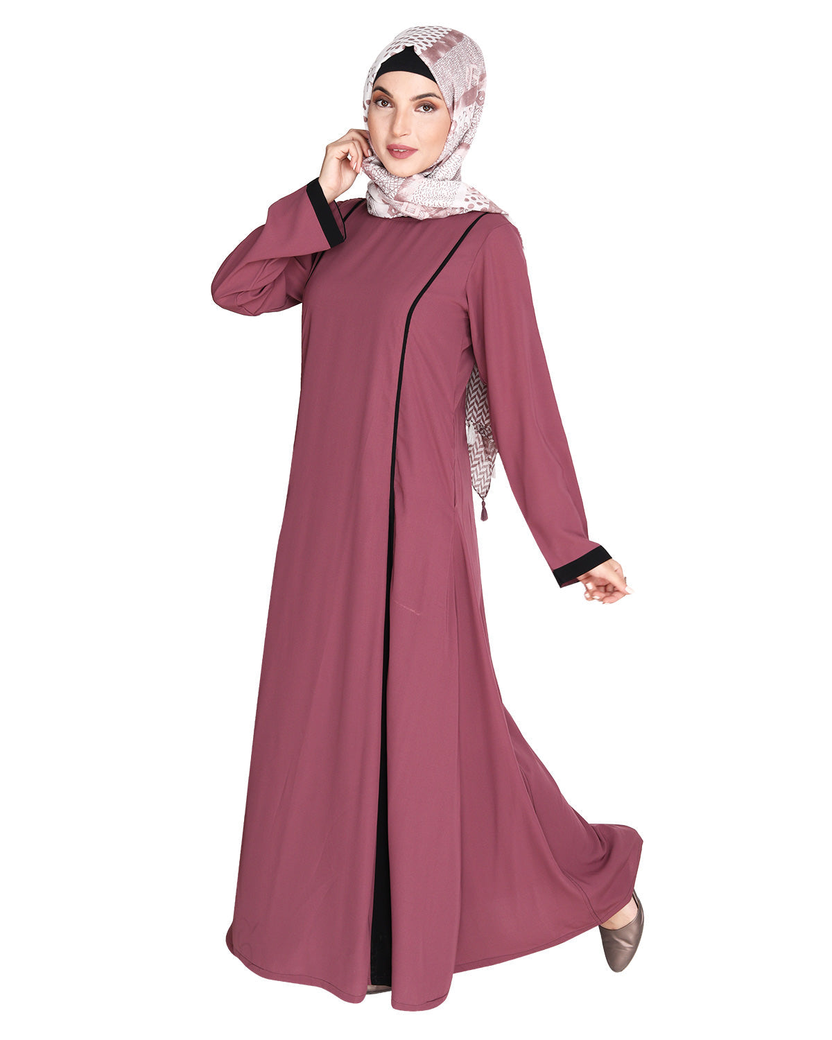 Wavetucks Yoke Abaya Onion Pink