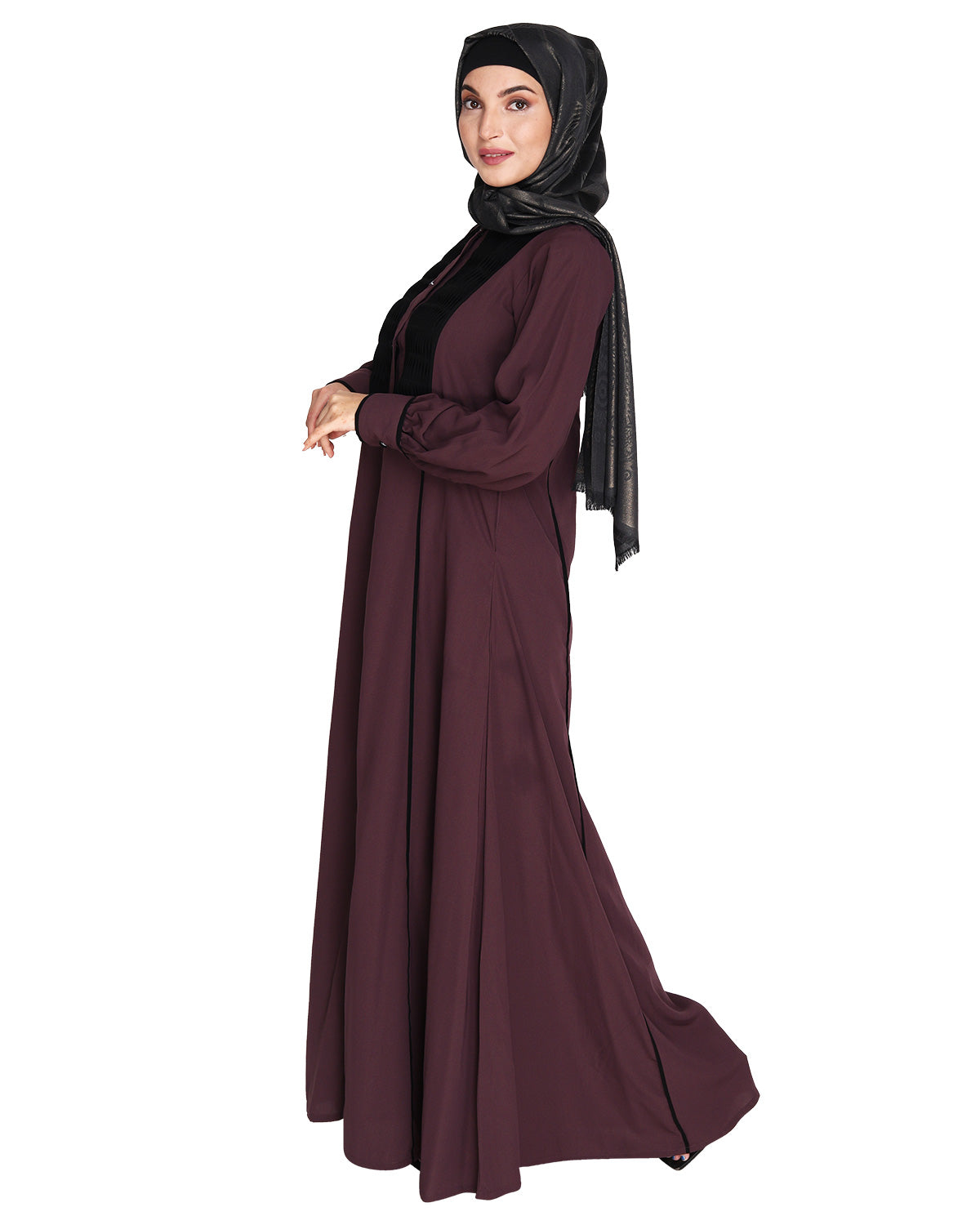 Wavetucks Yoke Abaya Purple & Black