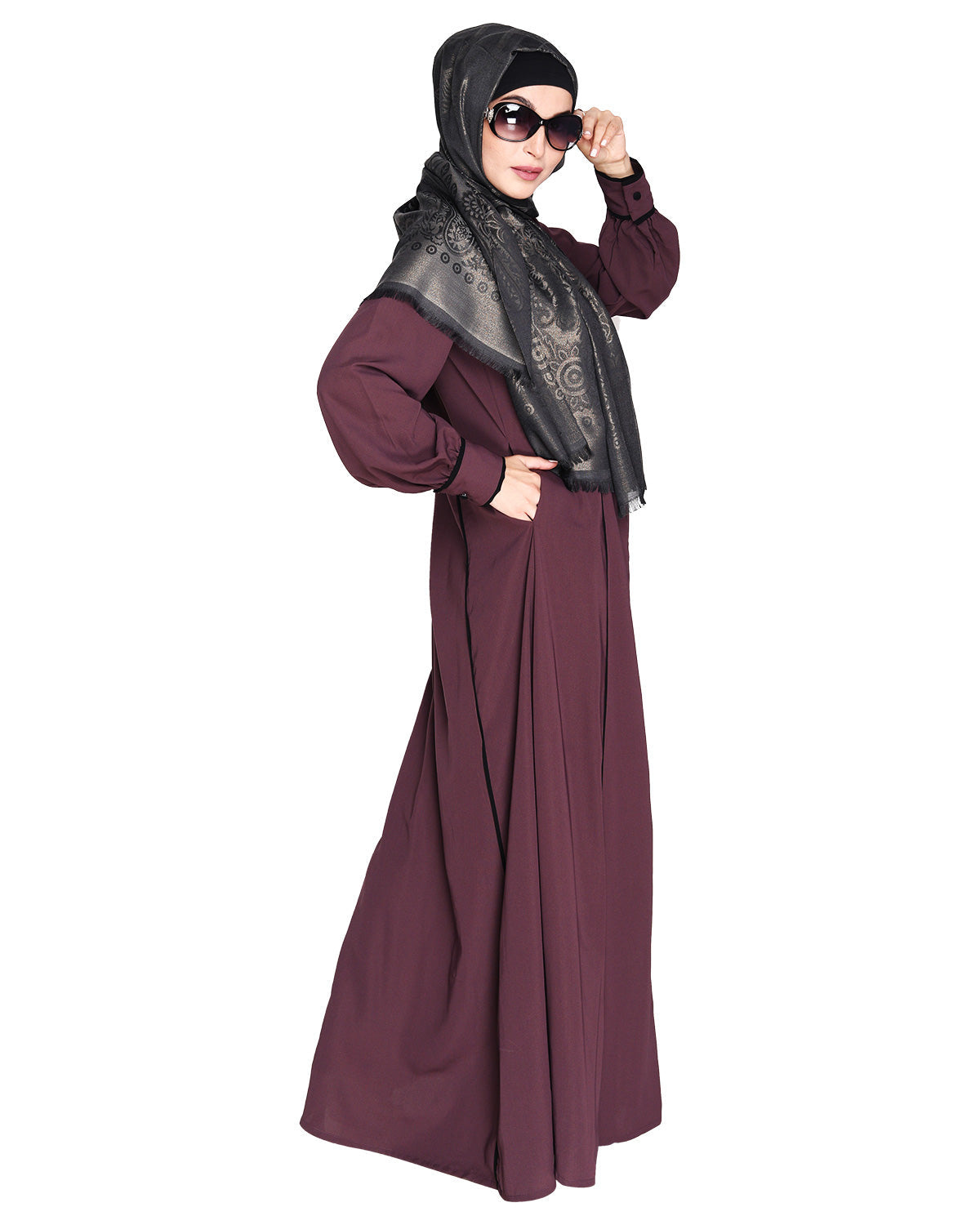 Wavetucks Yoke Abaya Purple & Black