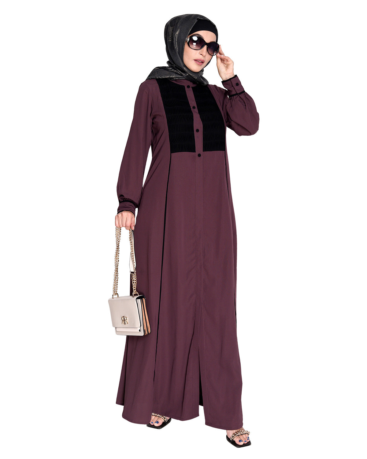 Wavetucks Yoke Abaya Purple & Black