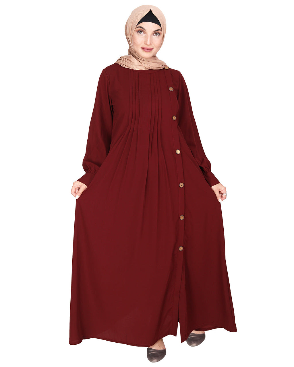 Flowy and Elegant Pintuck Abaya Maroon