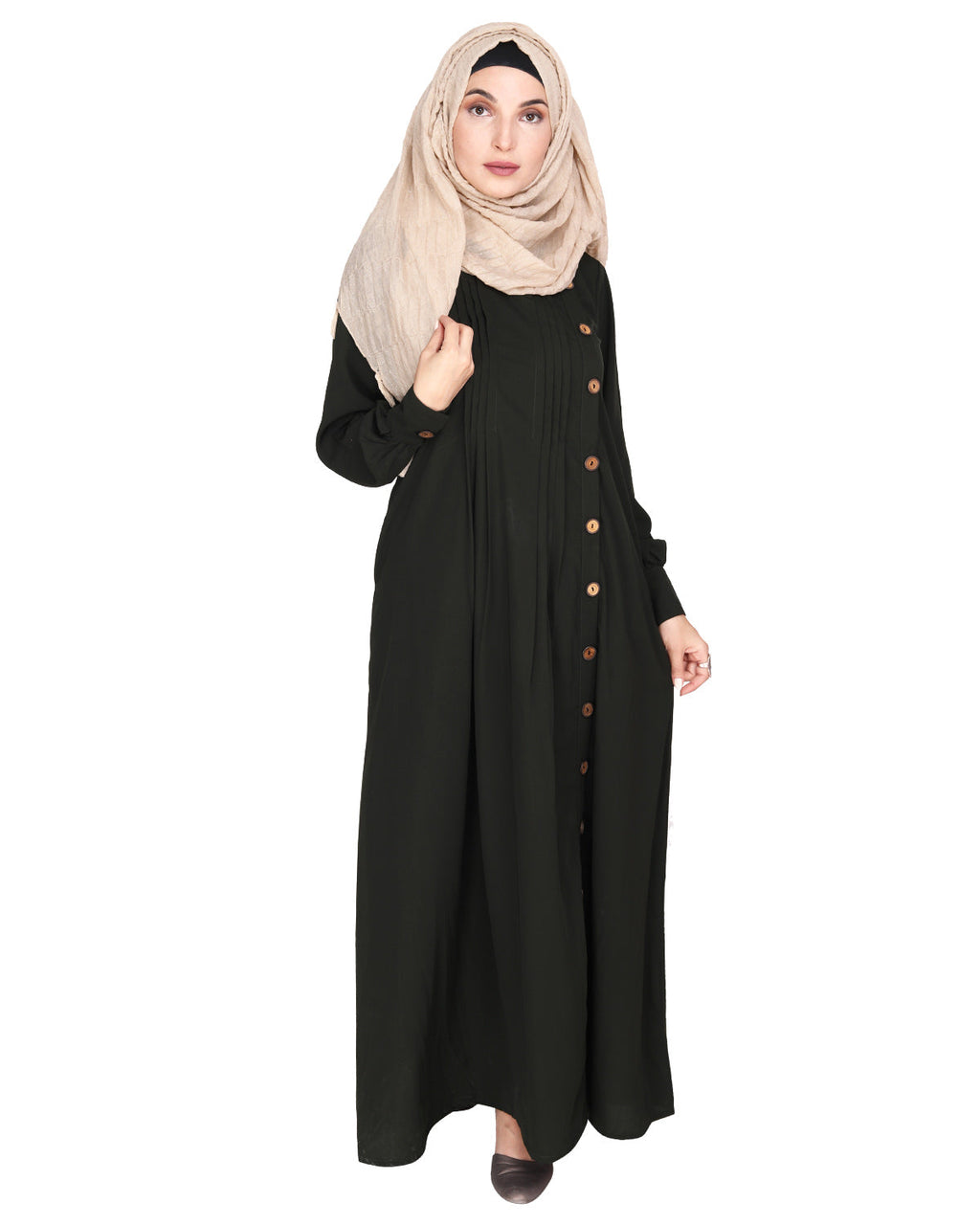 Flowy and Elegant Pintuck Abaya Olive