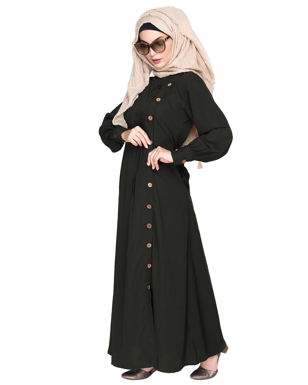 Flowy and Elegant Pintuck Abaya Olive